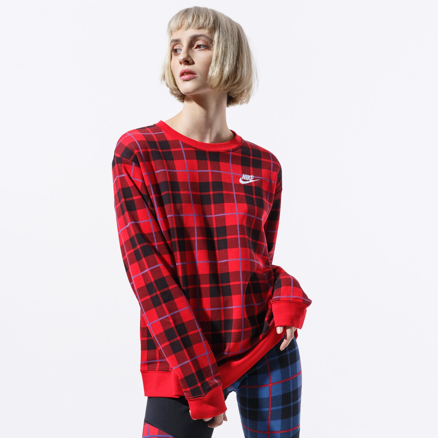 Damen NIKE SWEATSHIRT W NSW CREW FLC AOP PLAID CI5041-657 Multicolor