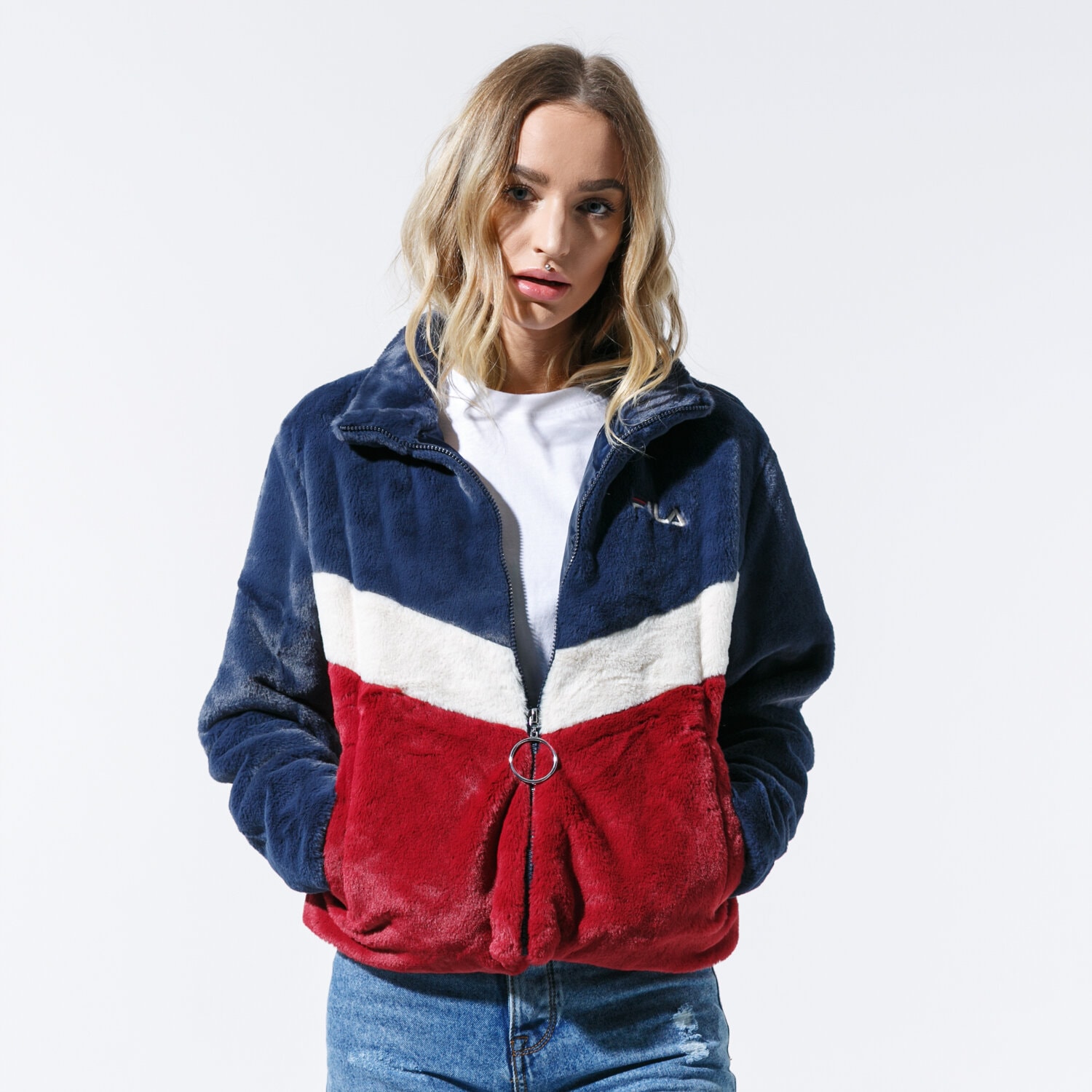 Damen FILA SWEATSHIRT CHARMAINE FUR JACKET 687225A248 Dunkelblau