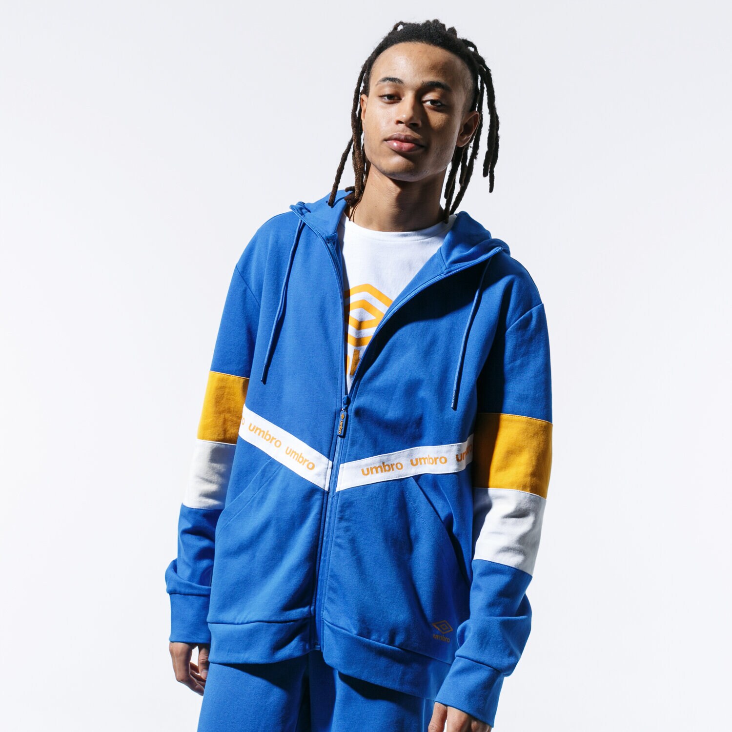 Herren UMBRO SWEATSHIRT MIT REIßVERSCHLUSS   Z KAPTUREM RETRO FZ HO UL39BLM84001 Blau