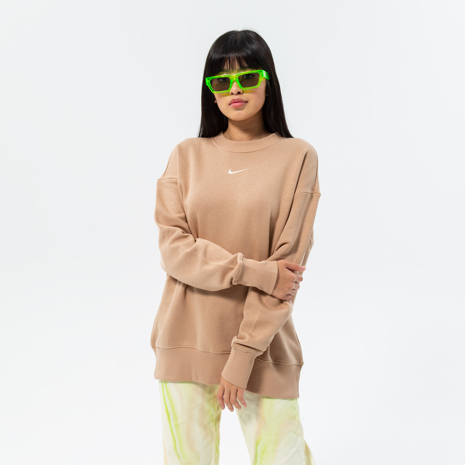Damen NIKE SWEATSHIRT W NSW STYLE FLC CREW OS DQ5733-200 Beige