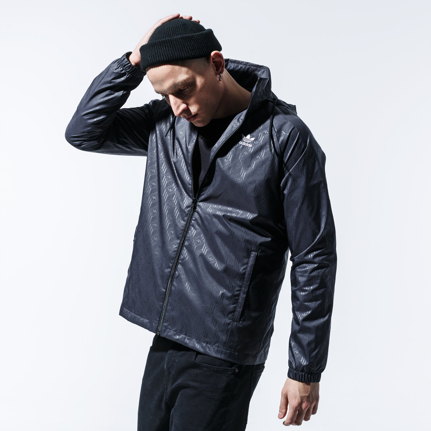 Herren Übergangsjacke ADIDAS JACKE MONO AOP WB FM3413 Schwarz