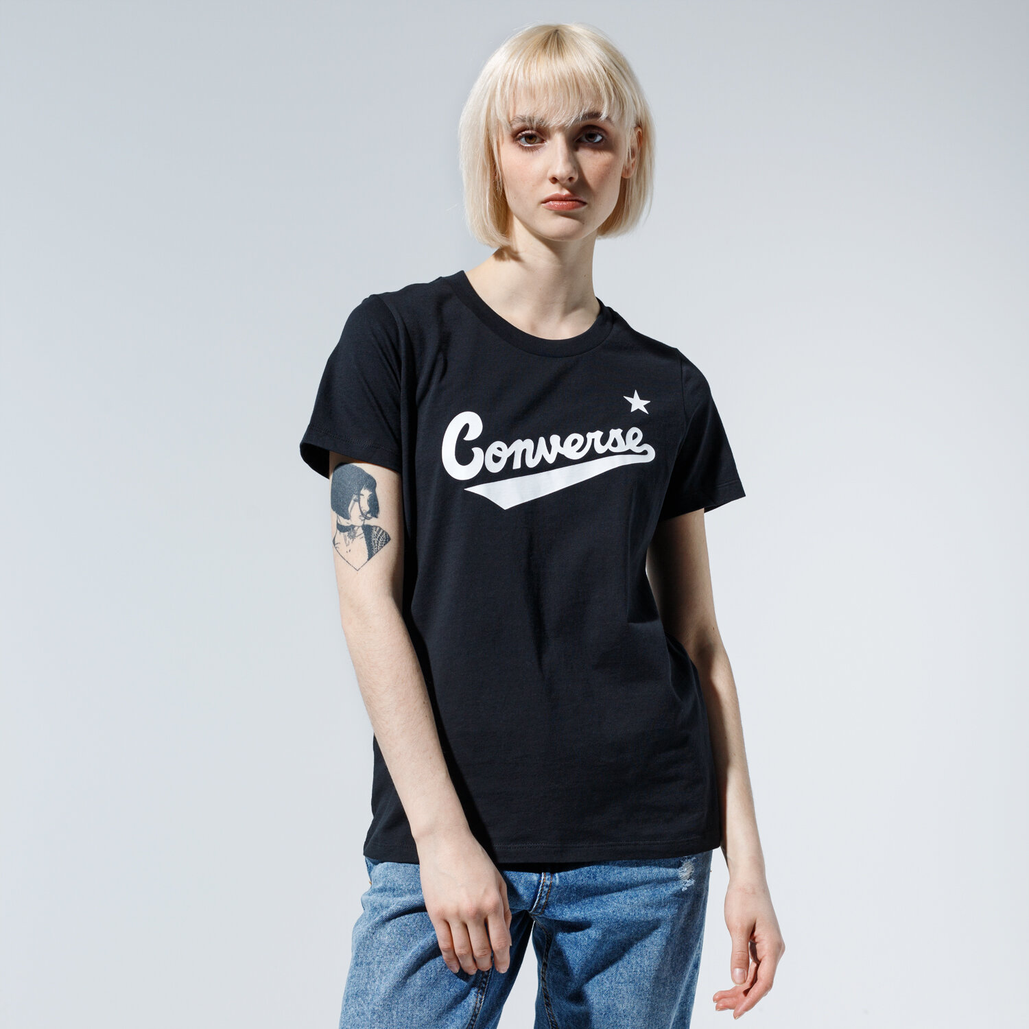 Damen T-Shirt CONVERSE T-SHIRT WMN NOVA CENTER FRONT LOGO TEE 10018268-A01 Schwarz