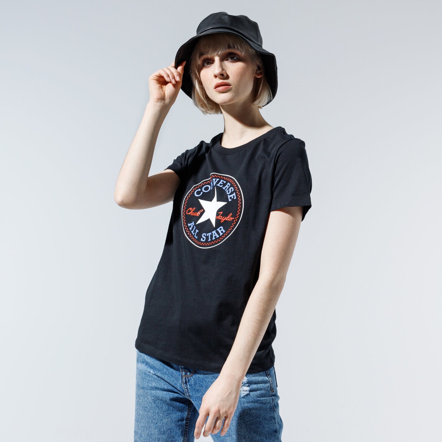 Damen T-Shirt CONVERSE T-SHIRT CHUCK PATCH NOVA TEE 10017759-A03 Schwarz