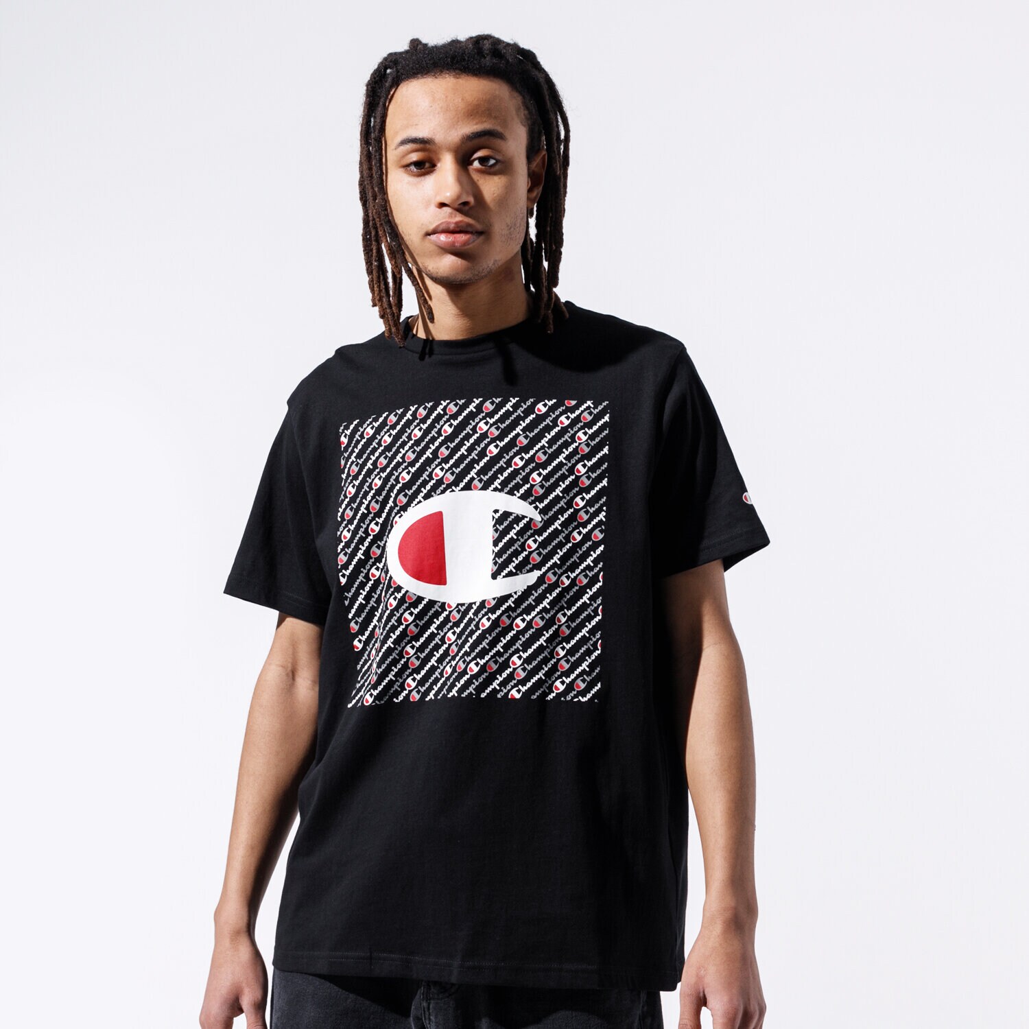 Herren T-Shirt CHAMPION T-SHIRT ALL OVER SQUARE TEE 215281KK001 Schwarz