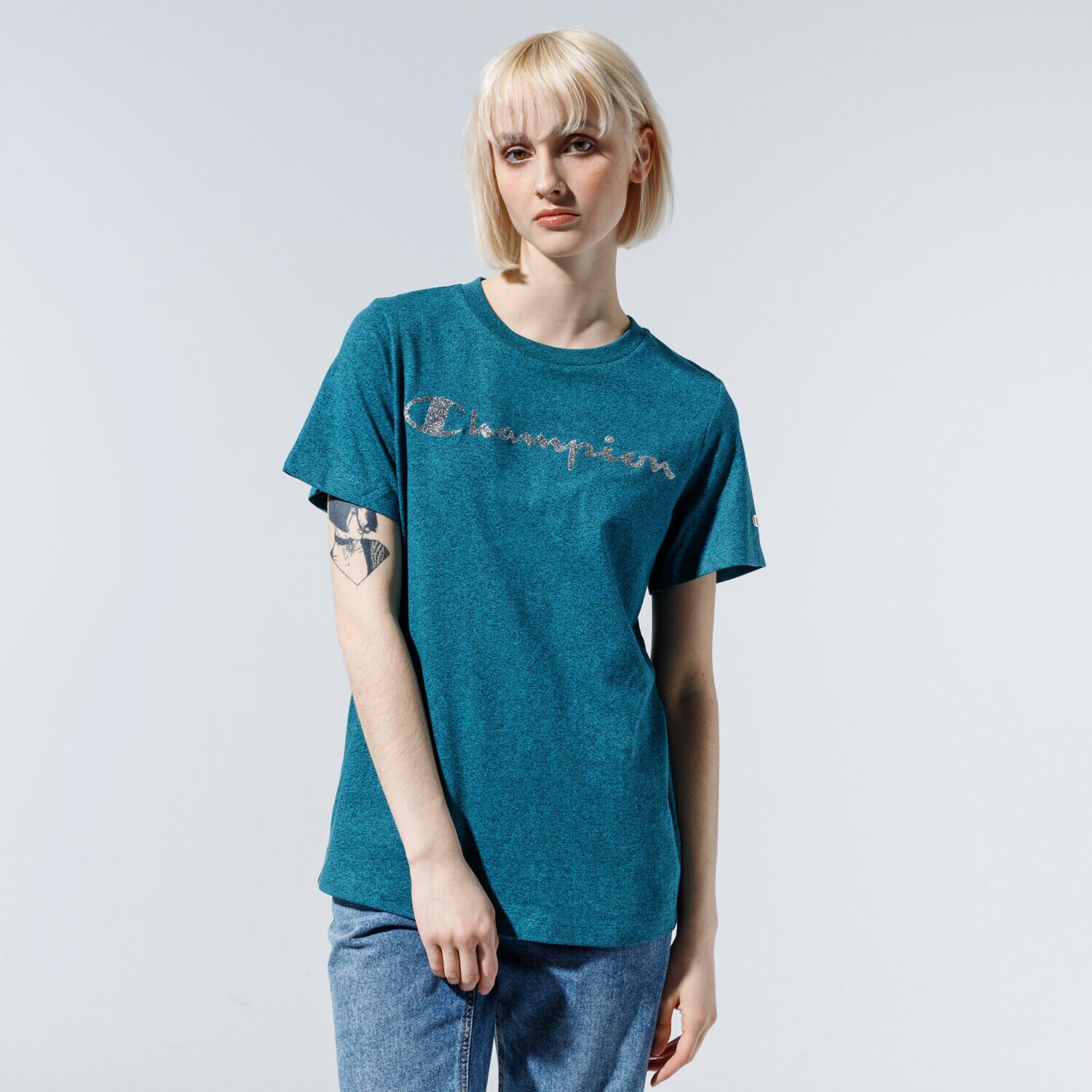 Damen T-Shirt CHAMPION T-SHIRT LADY SHINE LOGO TEE 113863GS555 Grün