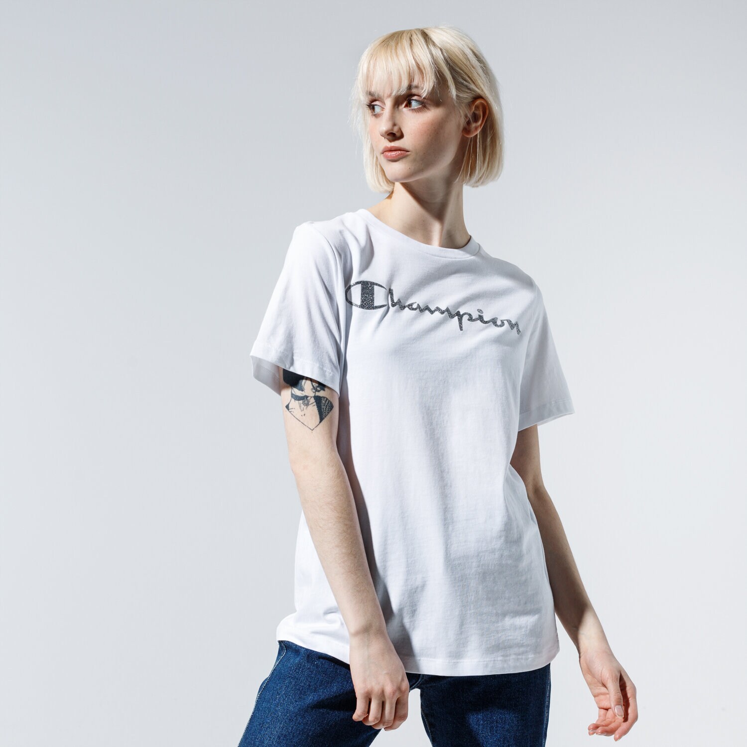 Damen T-Shirt CHAMPION T-SHIRT LADY SHINE LOGO TEE 113863WW001 Weiß