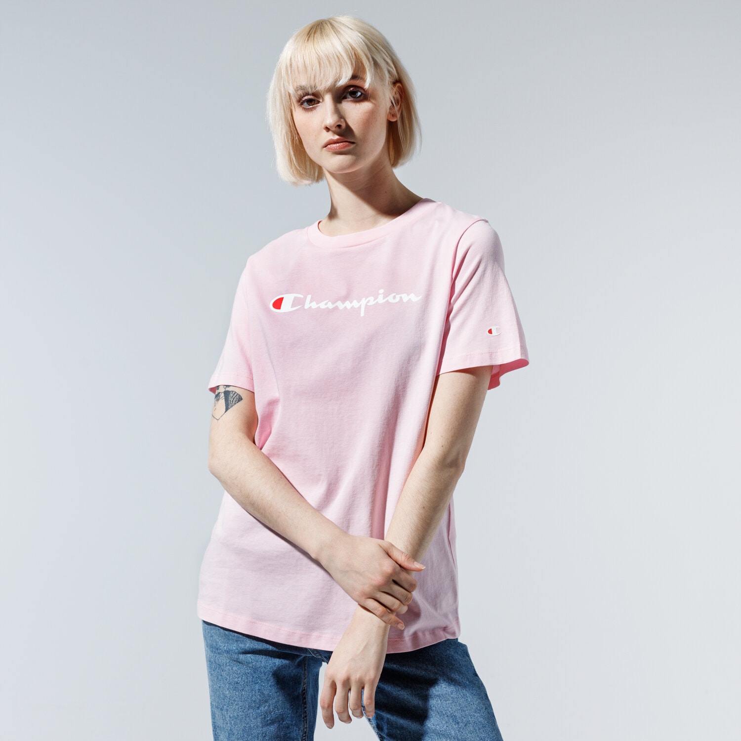 Damen T-Shirt CHAMPION T-SHIRT LADY LOGO TEE 113864PS033 Rosa