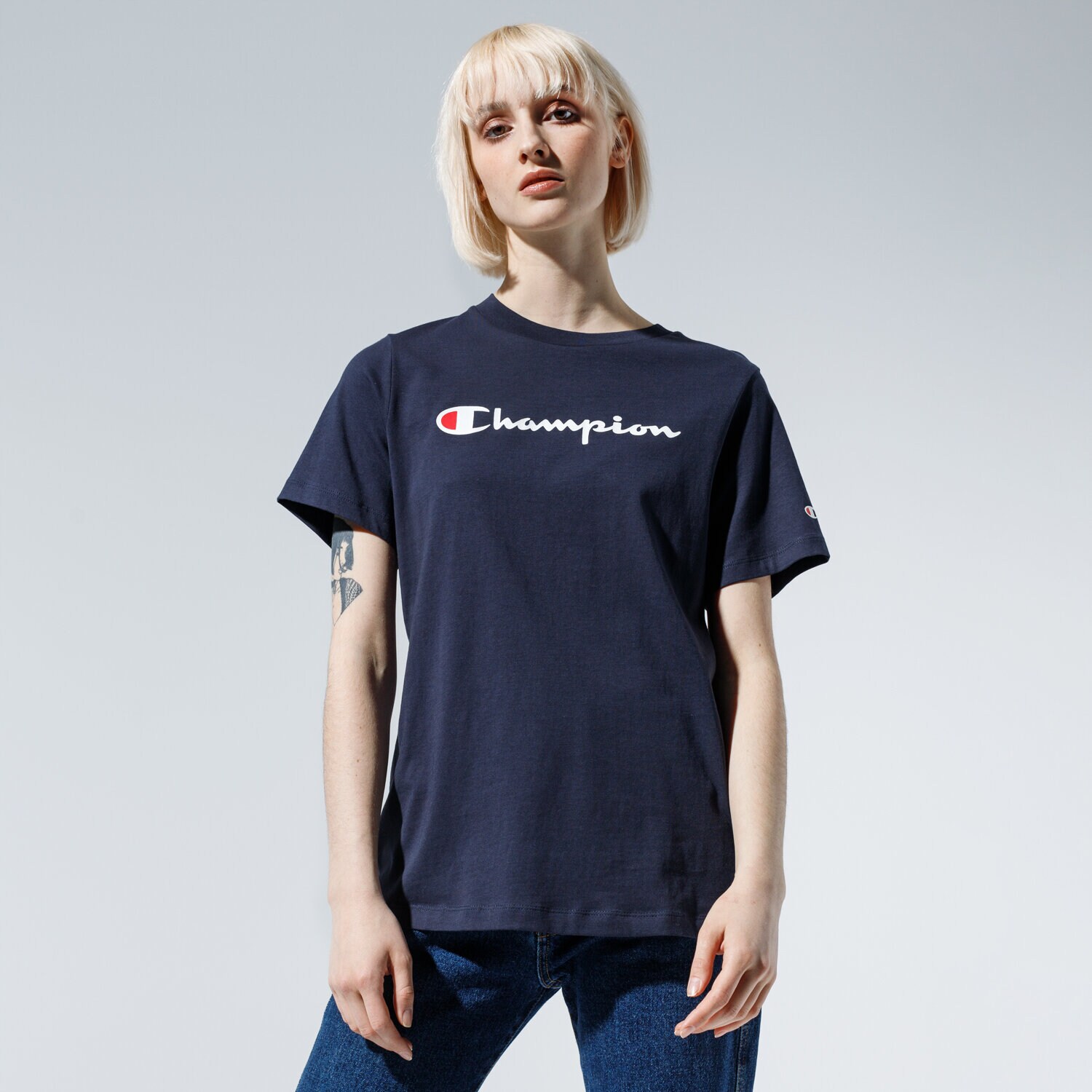 Damen T-Shirt CHAMPION T-SHIRT LADY LOGO TEE 113864BS501 Dunkelblau