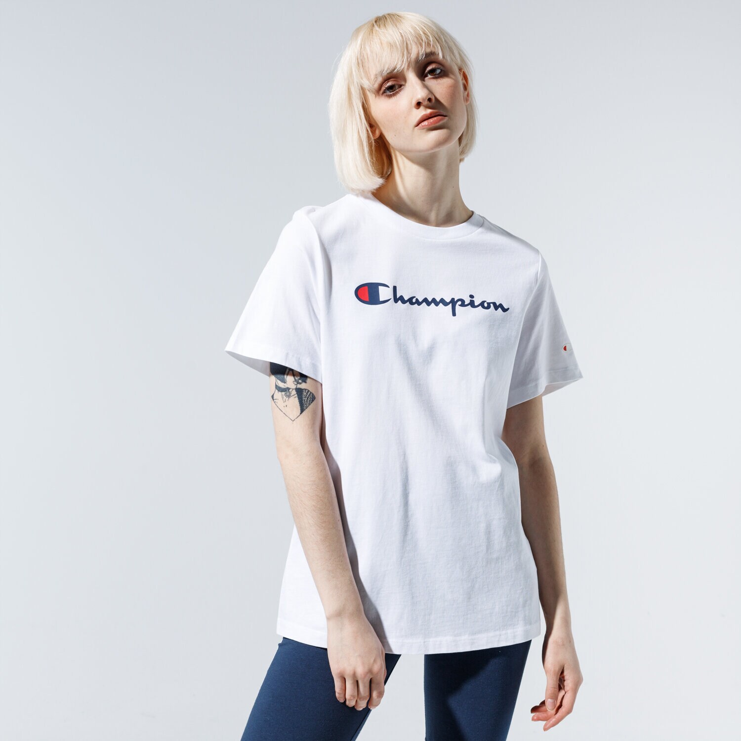 Damen T-Shirt CHAMPION T-SHIRT LADY LOGO TEE 113864WW001 Weiß