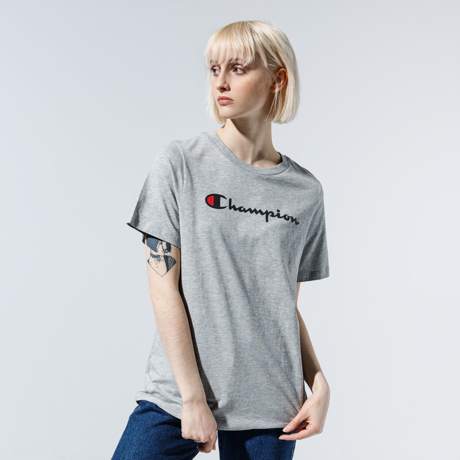 Damen T-Shirt CHAMPION T-SHIRT LADY LOGO TEE 113864EM006 Grau