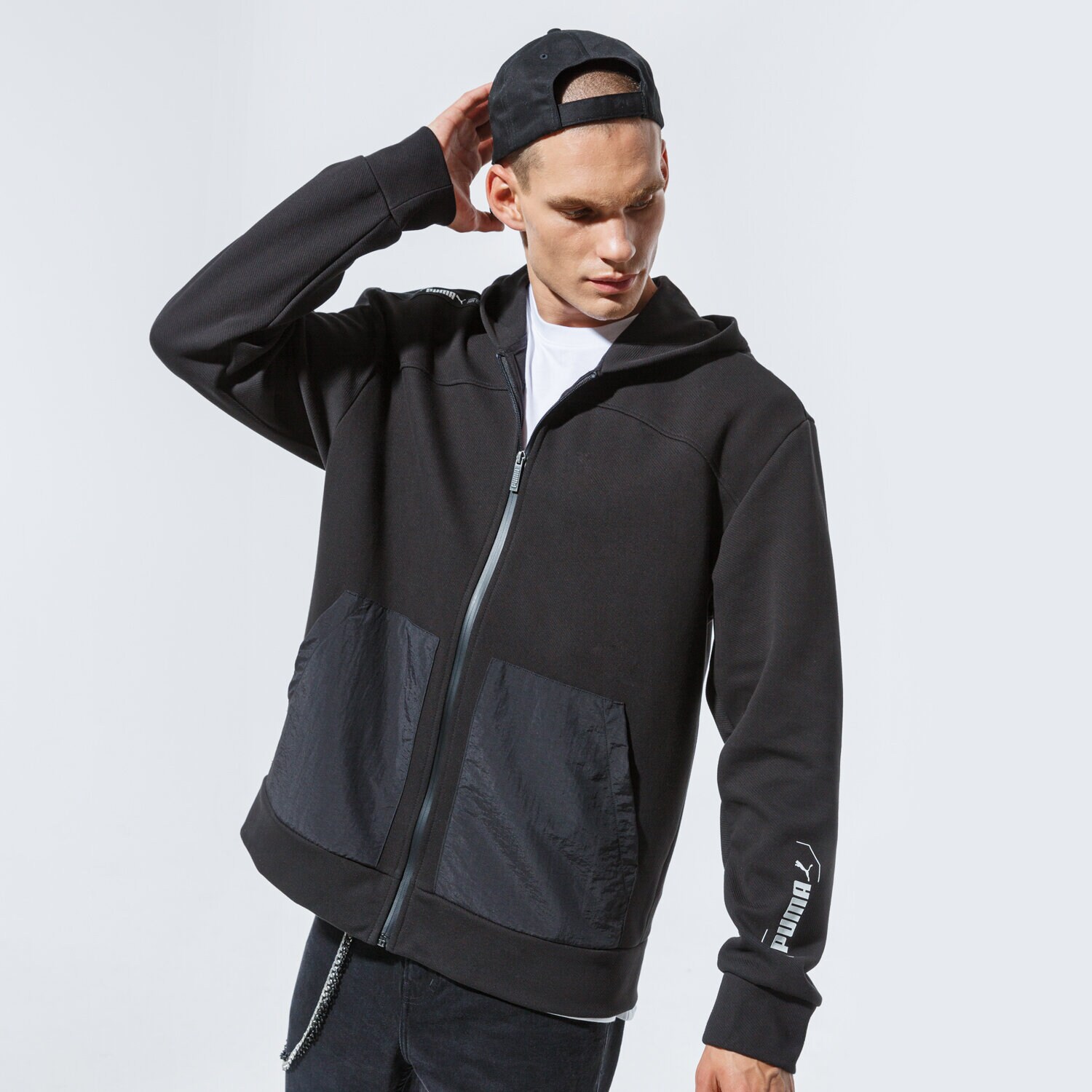 Herren PUMA SWEATSHIRT MIT REIßVERSCHLUSS Z KAPTUREM NU-TILITY FZ H 58344301 Schwarz