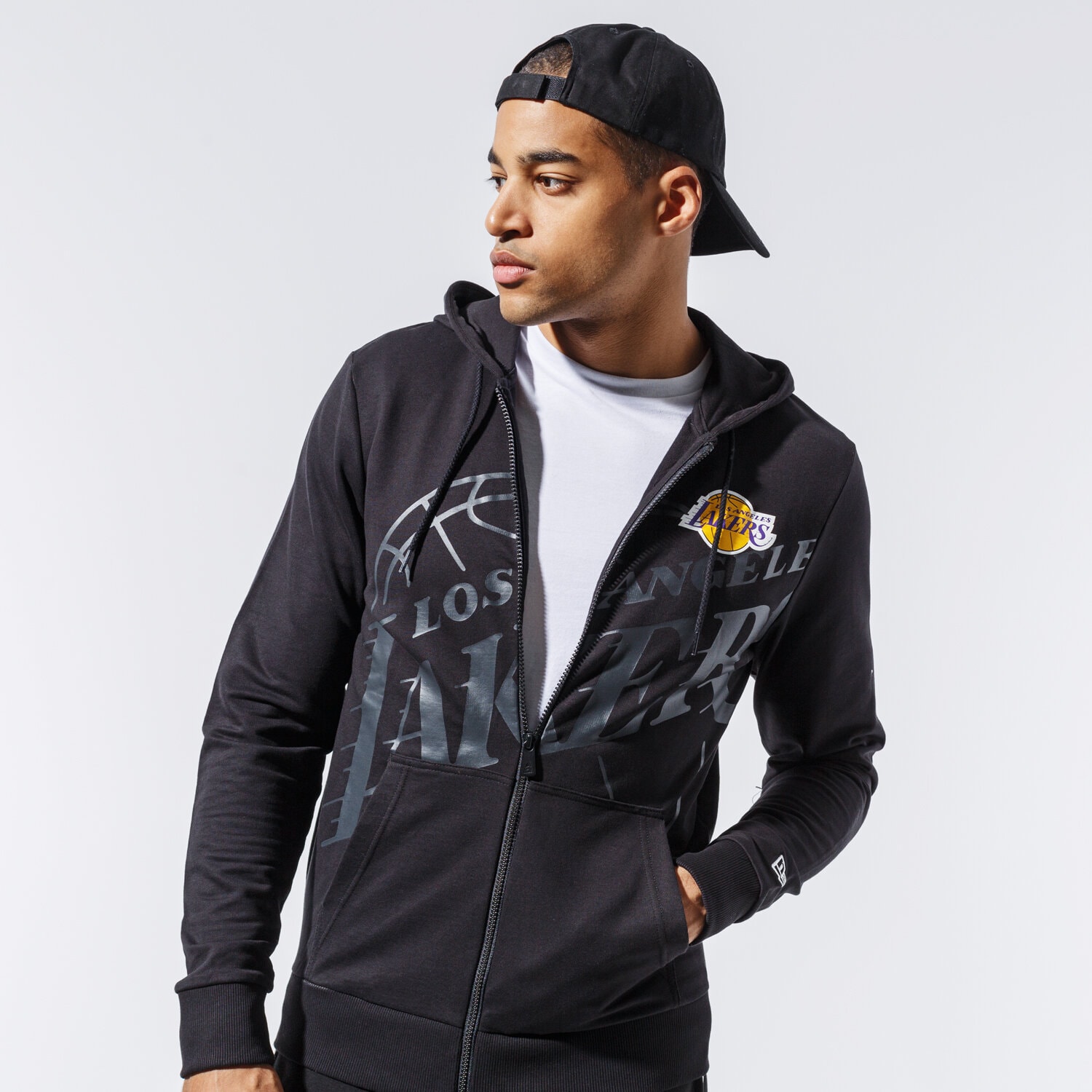 Herren NEW ERA HOODIE NBA BIG LOGO FULL ZIP HOODY LOSLAK BLK 12485690