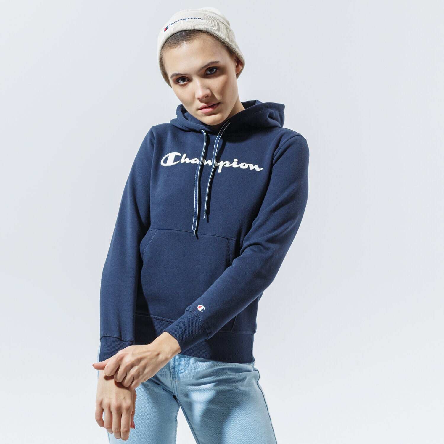 Damen CHAMPION HOODIE HOODED SWEATSHIRT 113207BS501 Dunkelblau