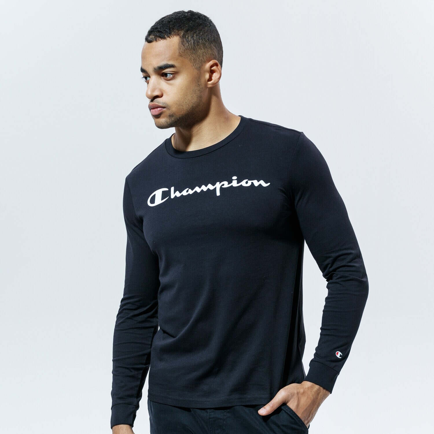 Herren T-Shirt CHAMPION T-SHIRT CREWNECK LONG SLEEVE T-SHIRT 214748KK001 Schwarz