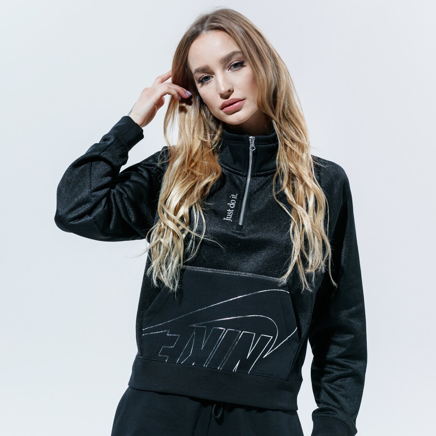 Damen NIKE SWEATSHIRT W NSW ICN CLSH QZ FLC DC0656-010 Schwarz