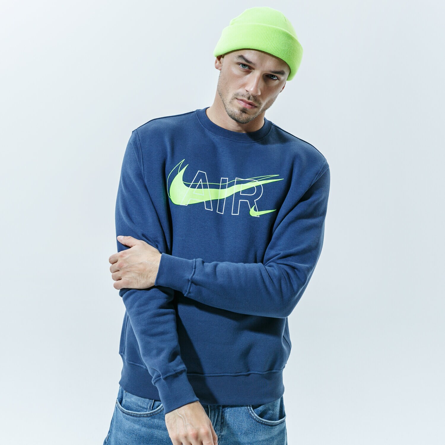 Herren NIKE SWEATSHIRT M NSW CREW PRNT PACK BB DD9699-410 Dunkelblau