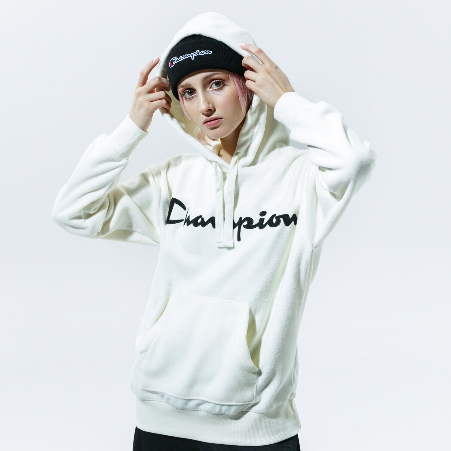 Damen CHAMPION HOODIE HOODED   SWEATSHIRT FLEECESHIRT REGULAR 113457WW005 Beige