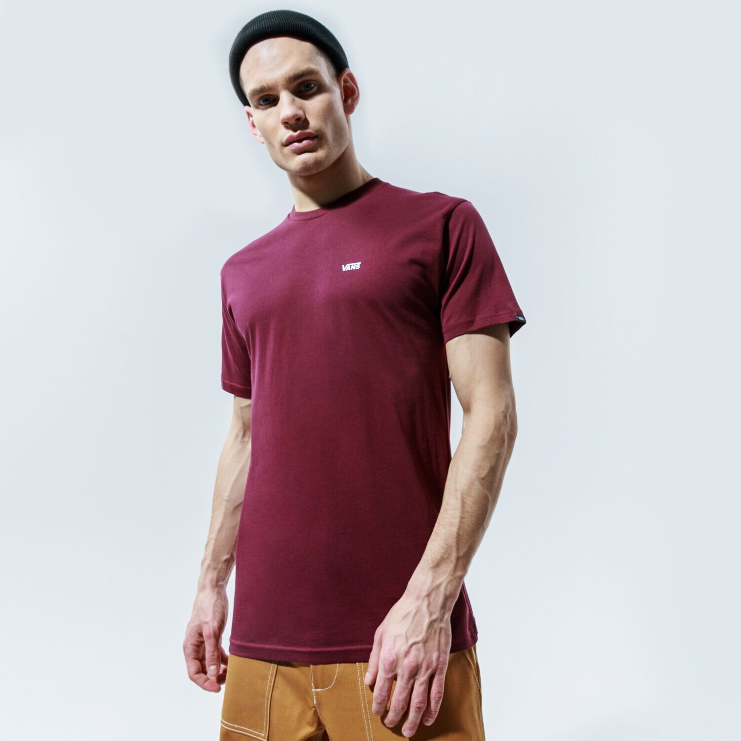 Herren T-Shirt VANS T-SHIRT LEFT CHEST LOGO TEE PORT ROYALE-WHITE VN0A3CZEK1O1 Dunkelrot