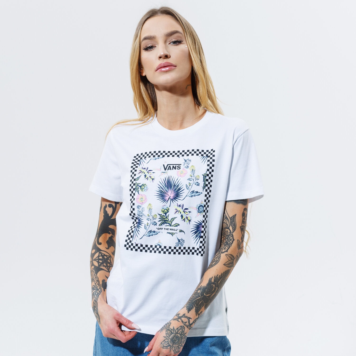 Damen T-Shirt VANS T-SHIRT WM BORDER FLORAL BF WHITE VN0A5ARLWHT1 Weiß