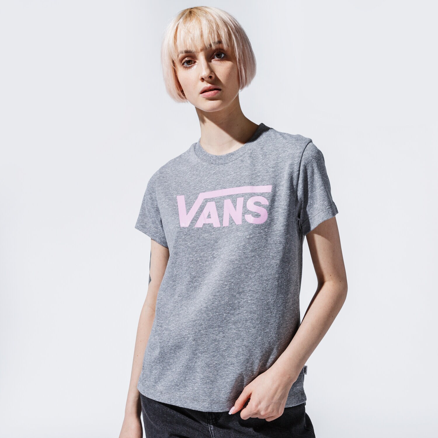 Damen T-Shirt VANS T-SHIRT WM FLYING V CREW TEE CEMENT HEATHER/ORCHID VN0A3UP4ZFD1 Grau