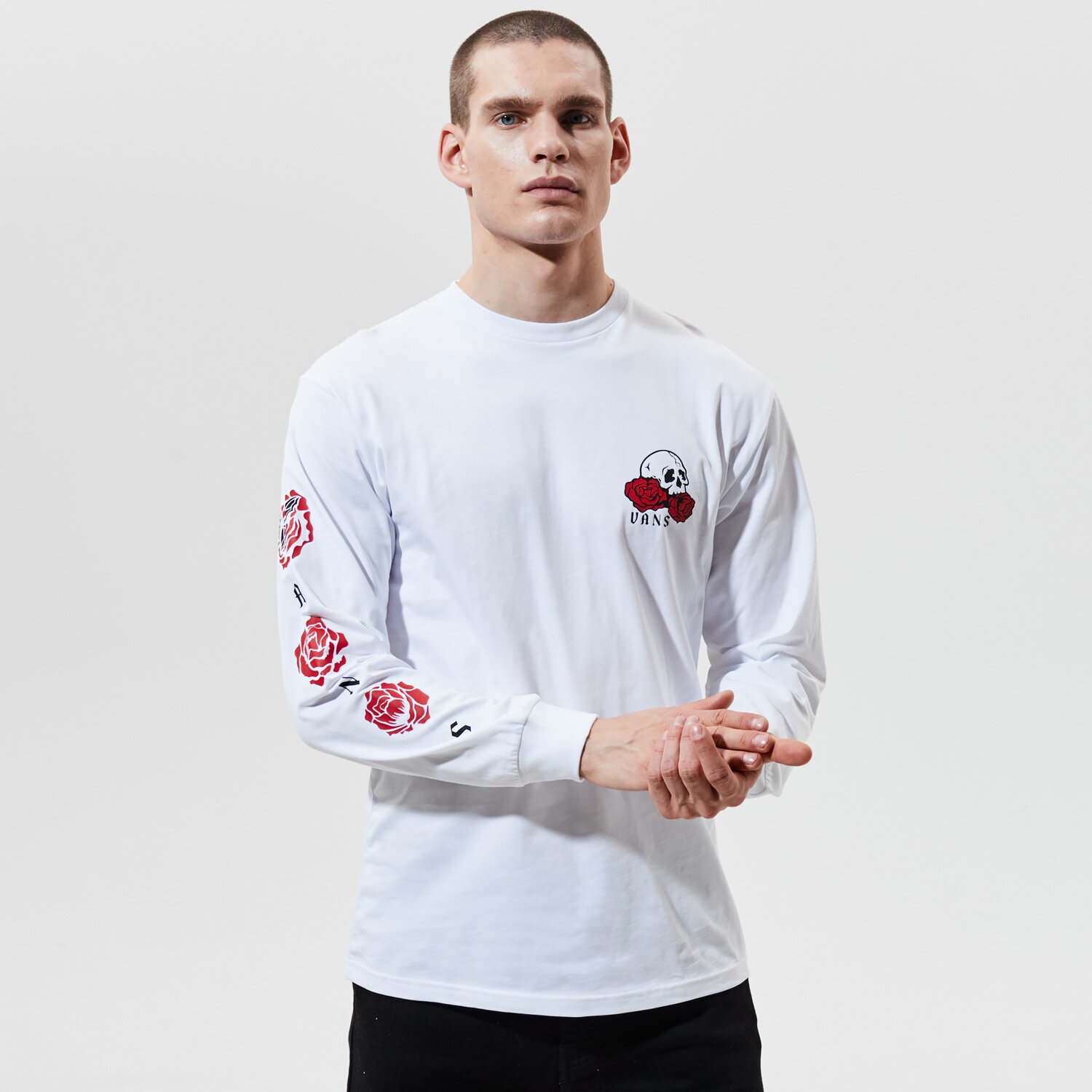 Herren T-Shirt VANS T-SHIRT MN ROSE BED LS WHITE VN0A54DMWHT1 Weiß