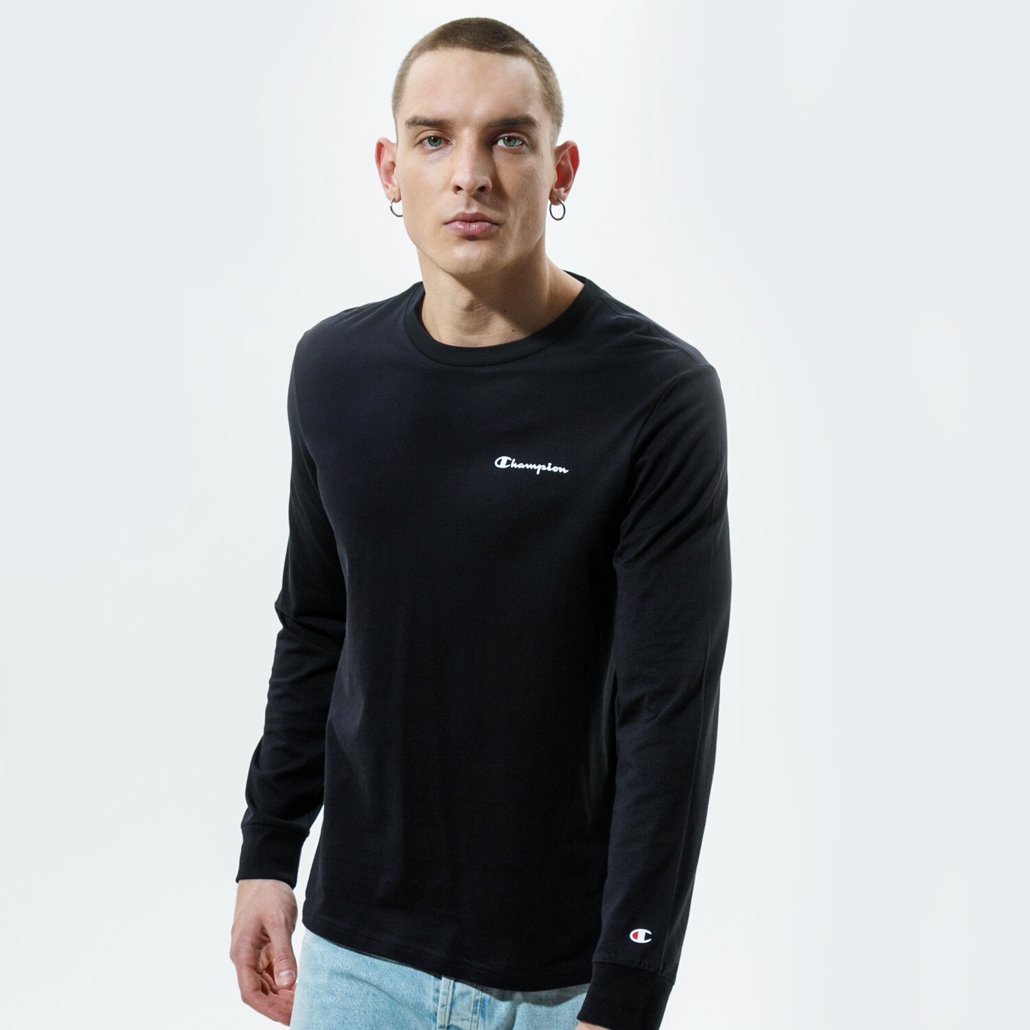 Herren T-Shirt CHAMPION T-SHIRT LONG SLEEVE T-SHIRT 214157KK001 Schwarz