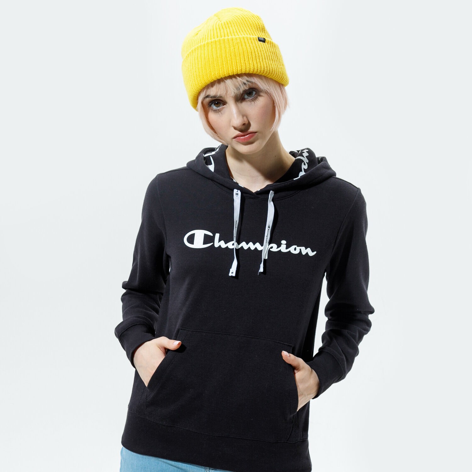 Damen CHAMPION HOODIE HOODED SWEATSHIRT 112580KK001 Schwarz