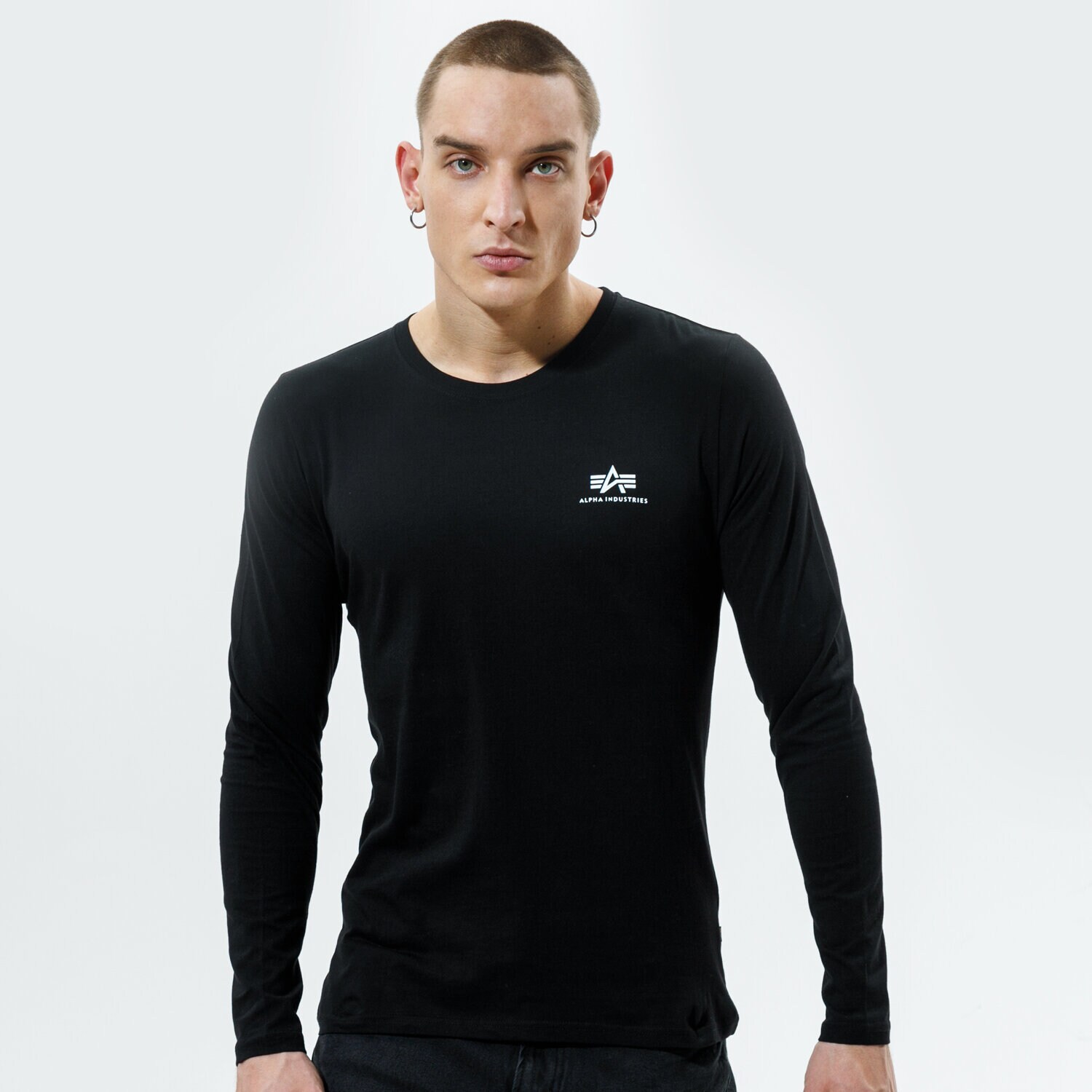 Herren T-Shirt ALPHA INDUSTRIES T-SHIRT BASIC LS SMALL LOGO 198517-03 Schwarz