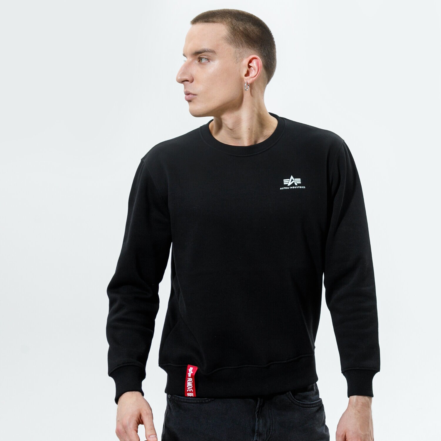 Herren ALPHA INDUSTRIES SWEATSHIRT   BASIC SWEATER SMALL LOGO 188307-03 Schwarz