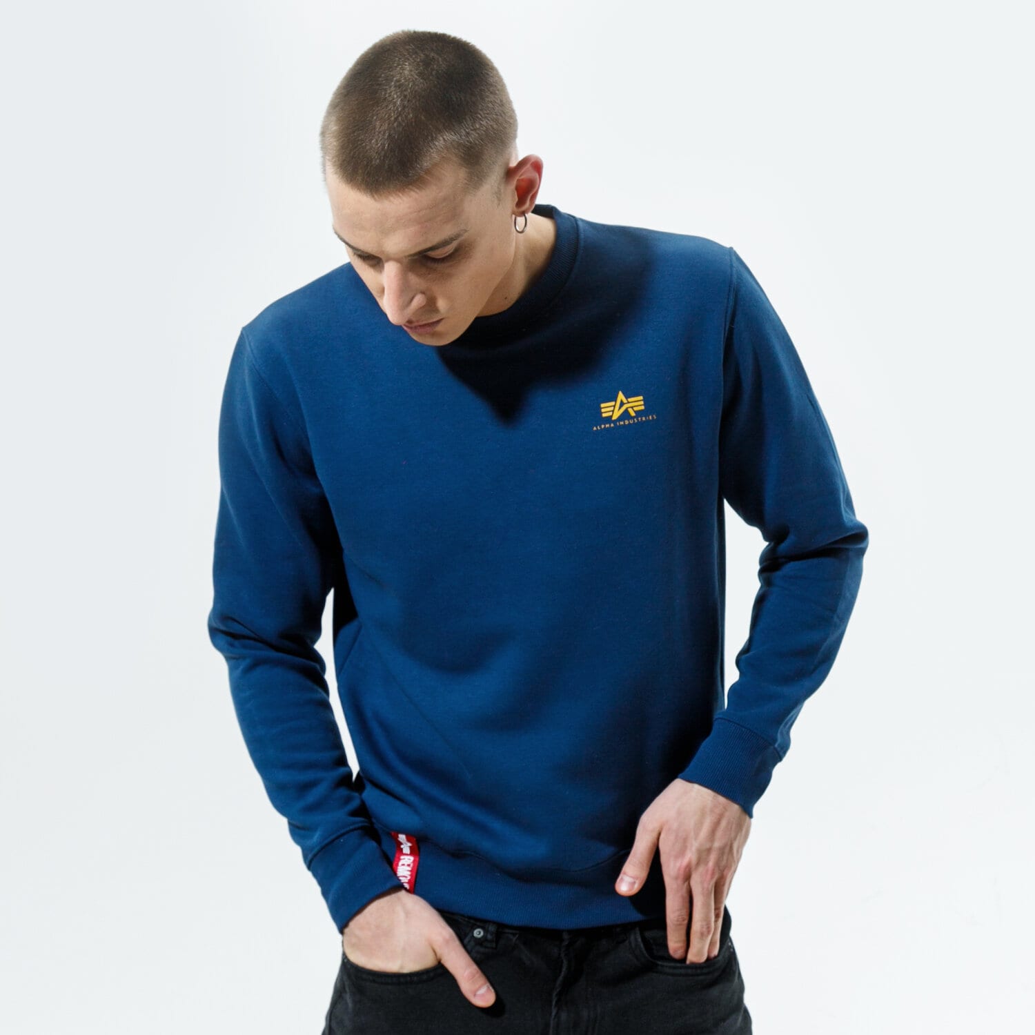Herren ALPHA INDUSTRIES SWEATSHIRT   BASIC SWEATER SMALL LOGO 188307-435 Dunkelblau