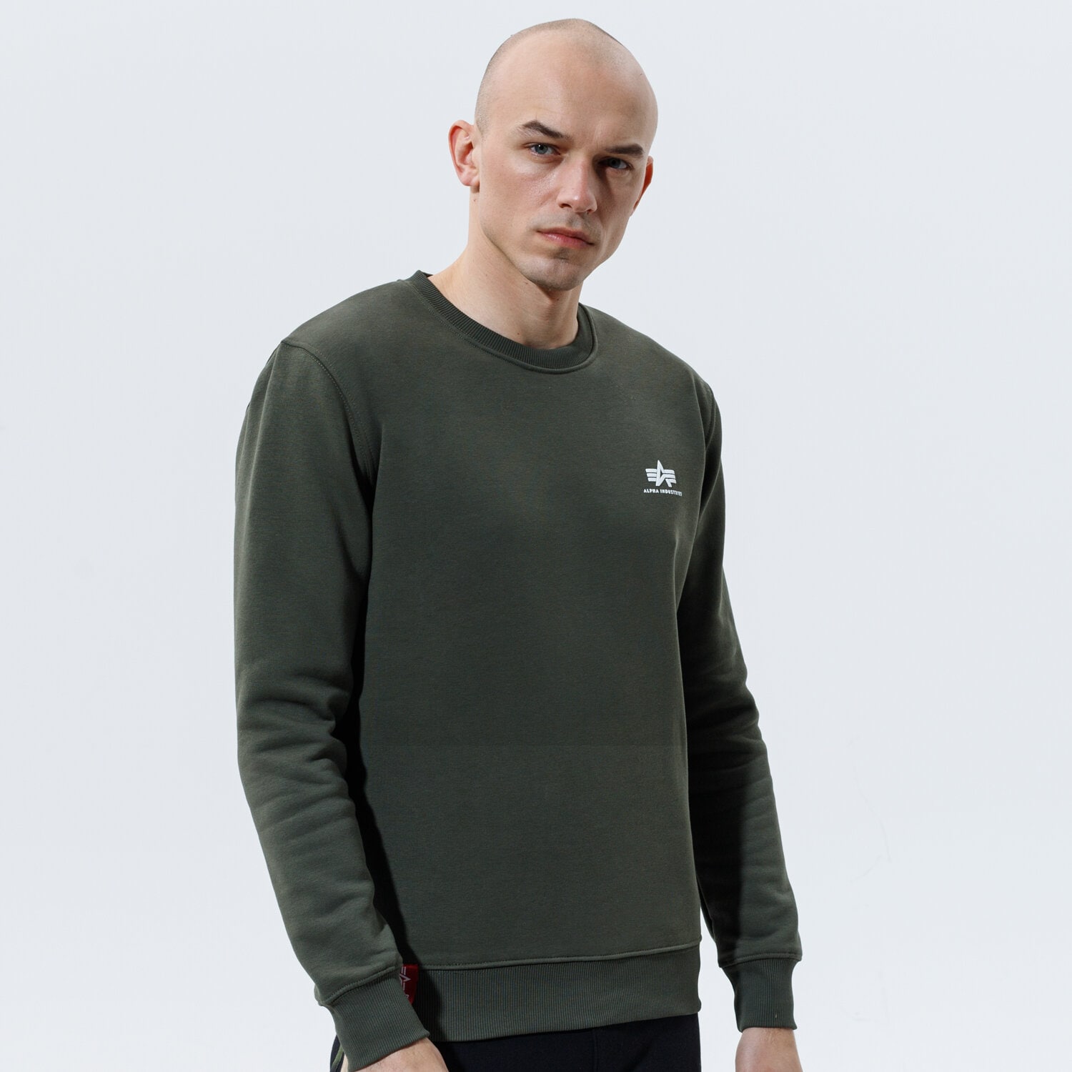Herren ALPHA INDUSTRIES SWEATSHIRT   BASIC SWEATER SMALL LOGO 188307-142 Khaki