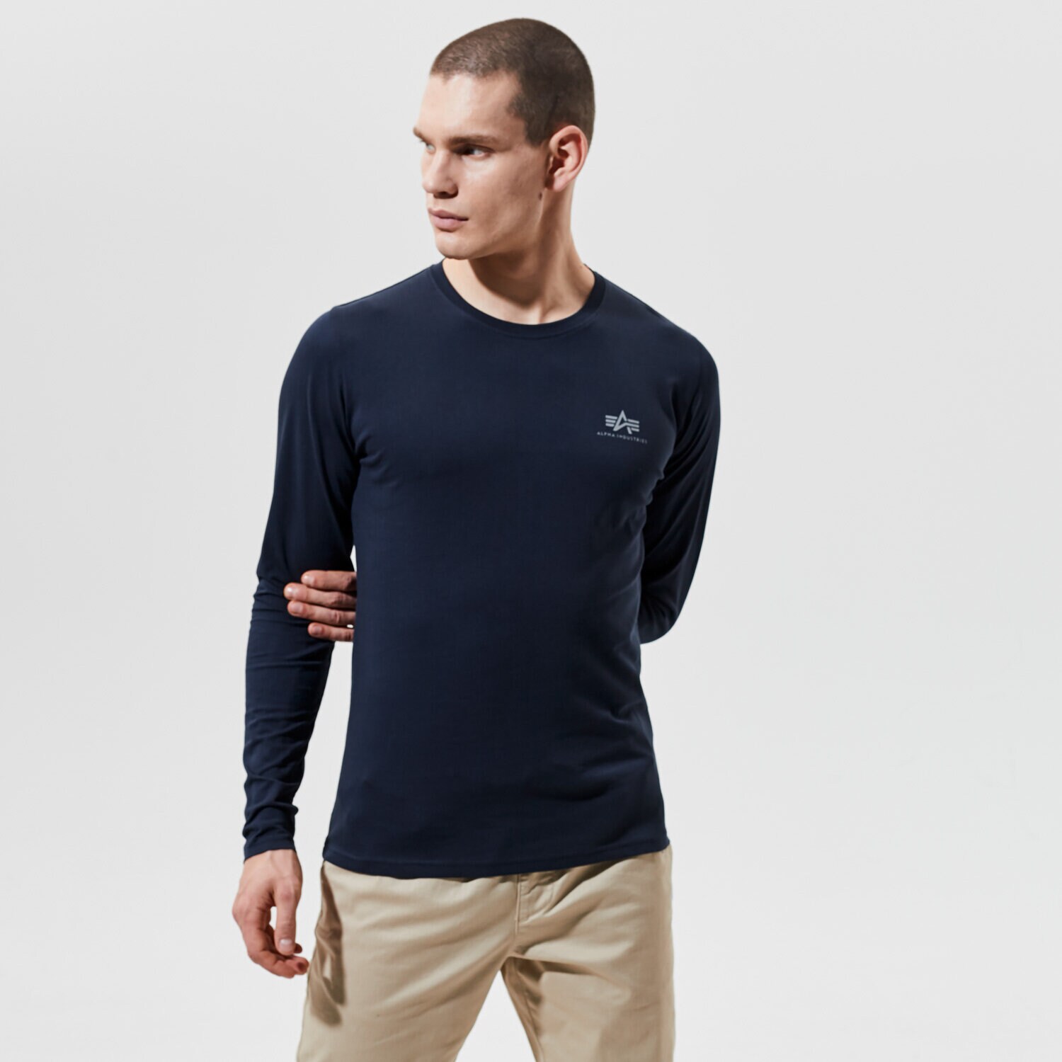 Herren T-Shirt ALPHA INDUSTRIES T-SHIRT BASIC LS SMALL LOGO 198517-07 Dunkelblau