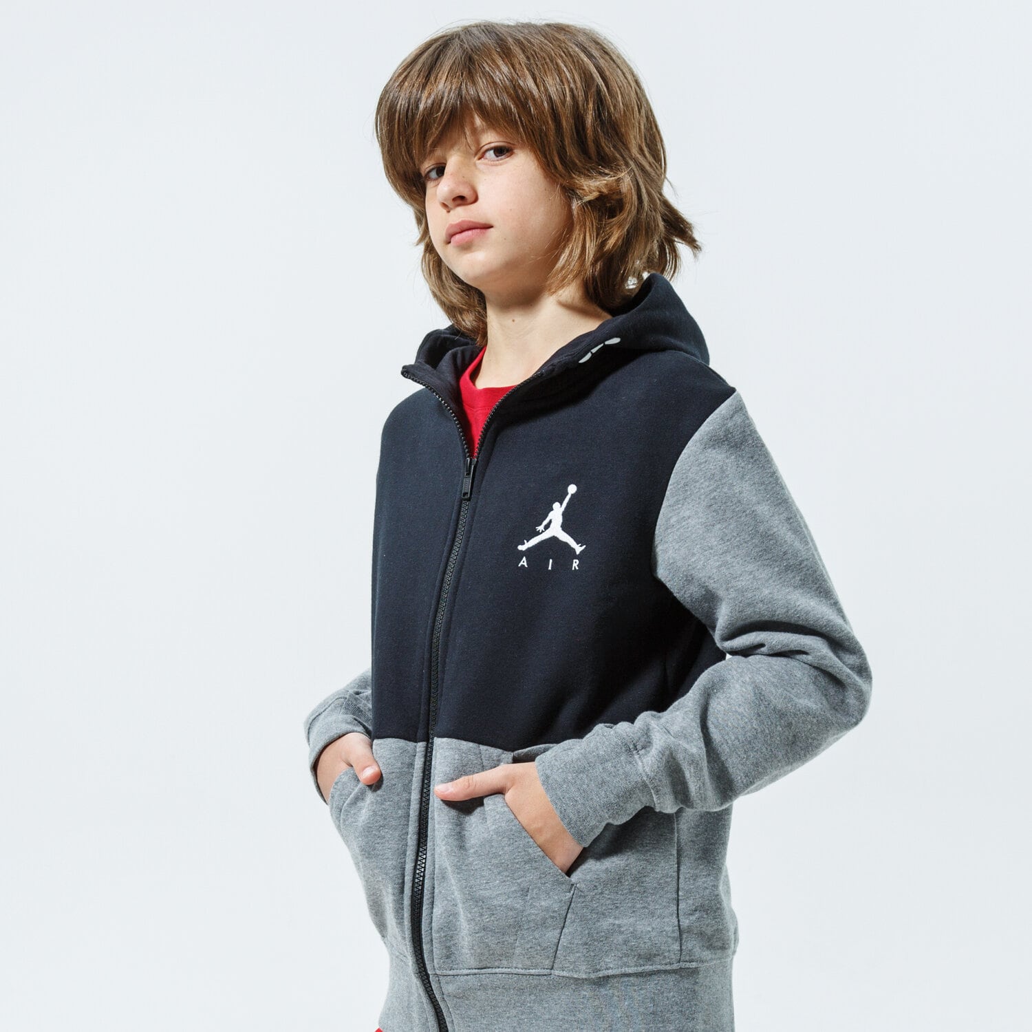 Kinder JORDAN SWEATSHIRT MIT REIßVERSCHLUSS Z KAPTUREM JUMPMAN AIR  957583-K6N Grau