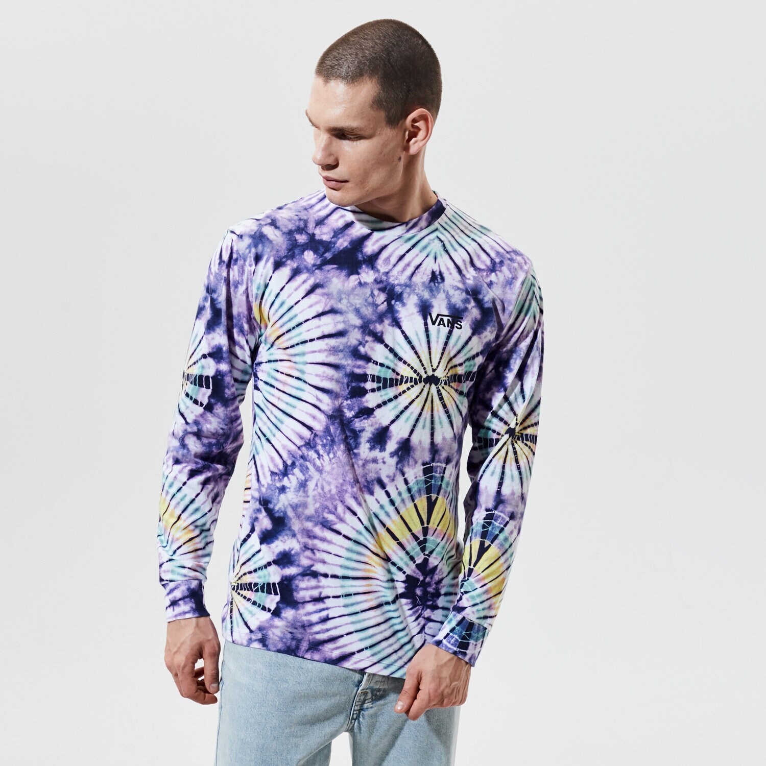 Herren T-Shirt VANS T-SHIRT MN VANS BURST TIE DYE LS ENGLISH LAVENDER VN0A54D5Z711 Multicolor