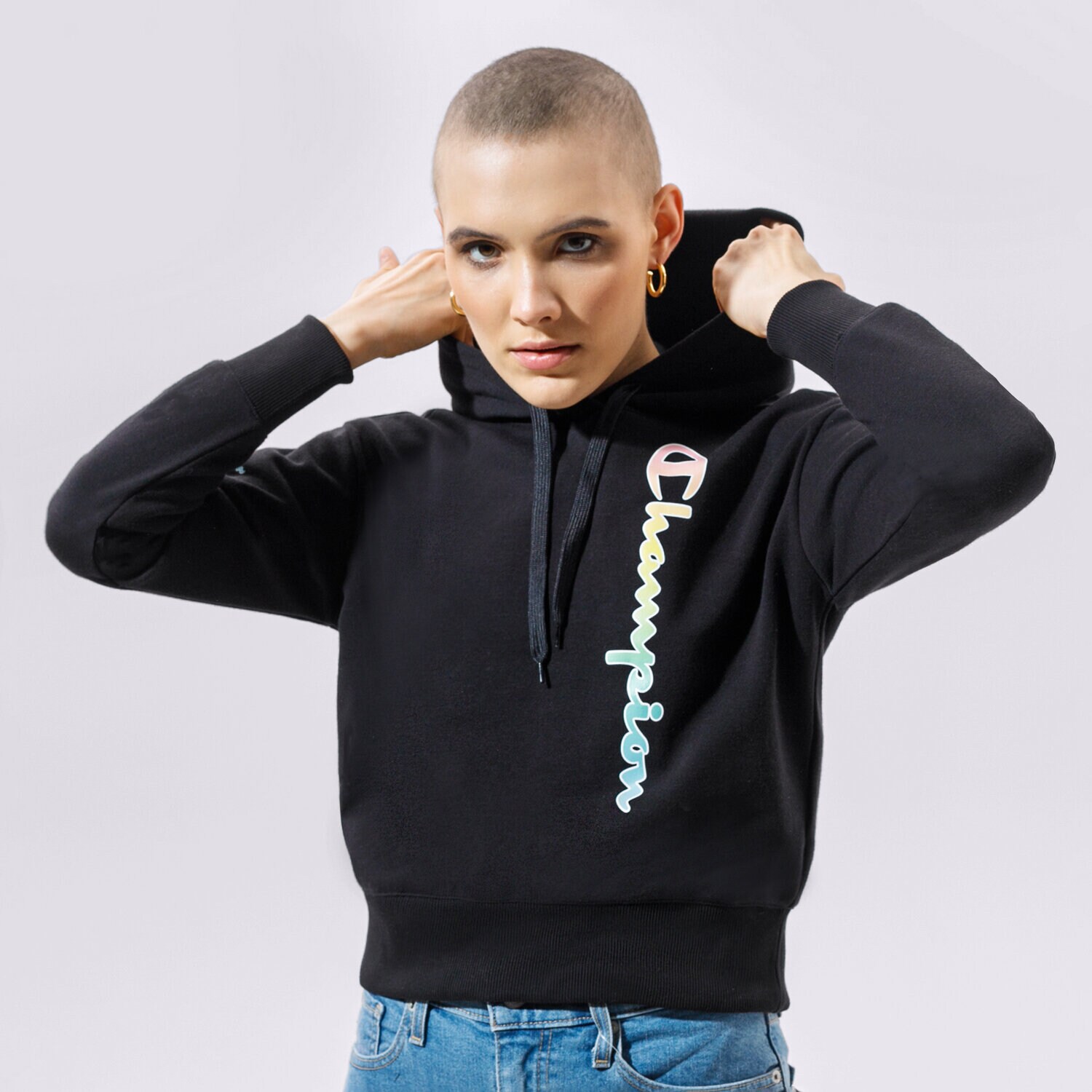 Damen CHAMPION HOODIE HOODED SWEATSHIRT 114076KK001 Schwarz