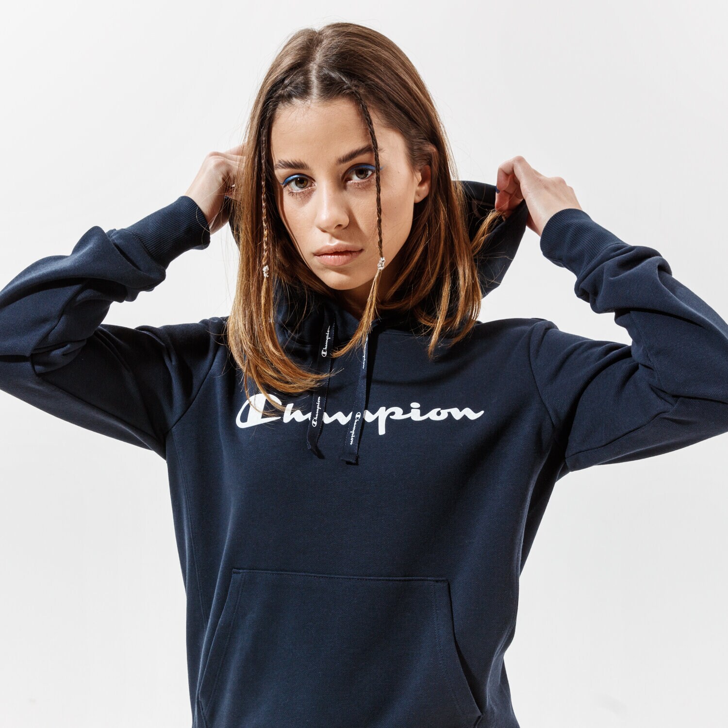 Damen CHAMPION HOODIE HOODED SWEATSHIRT 112580BS501 Dunkelblau