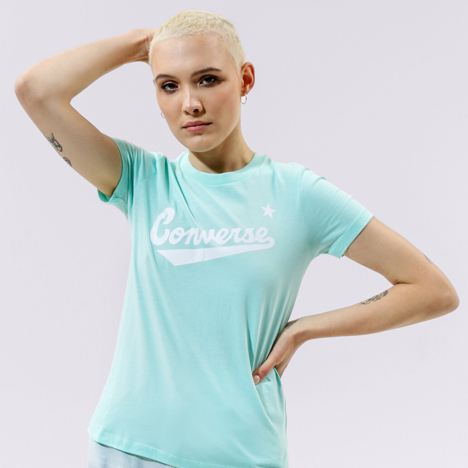 Damen T-Shirt CONVERSE T-SHIRT WMN NOVA CENTER FRONT LOGO TEE 10018268-A12 mintgrün