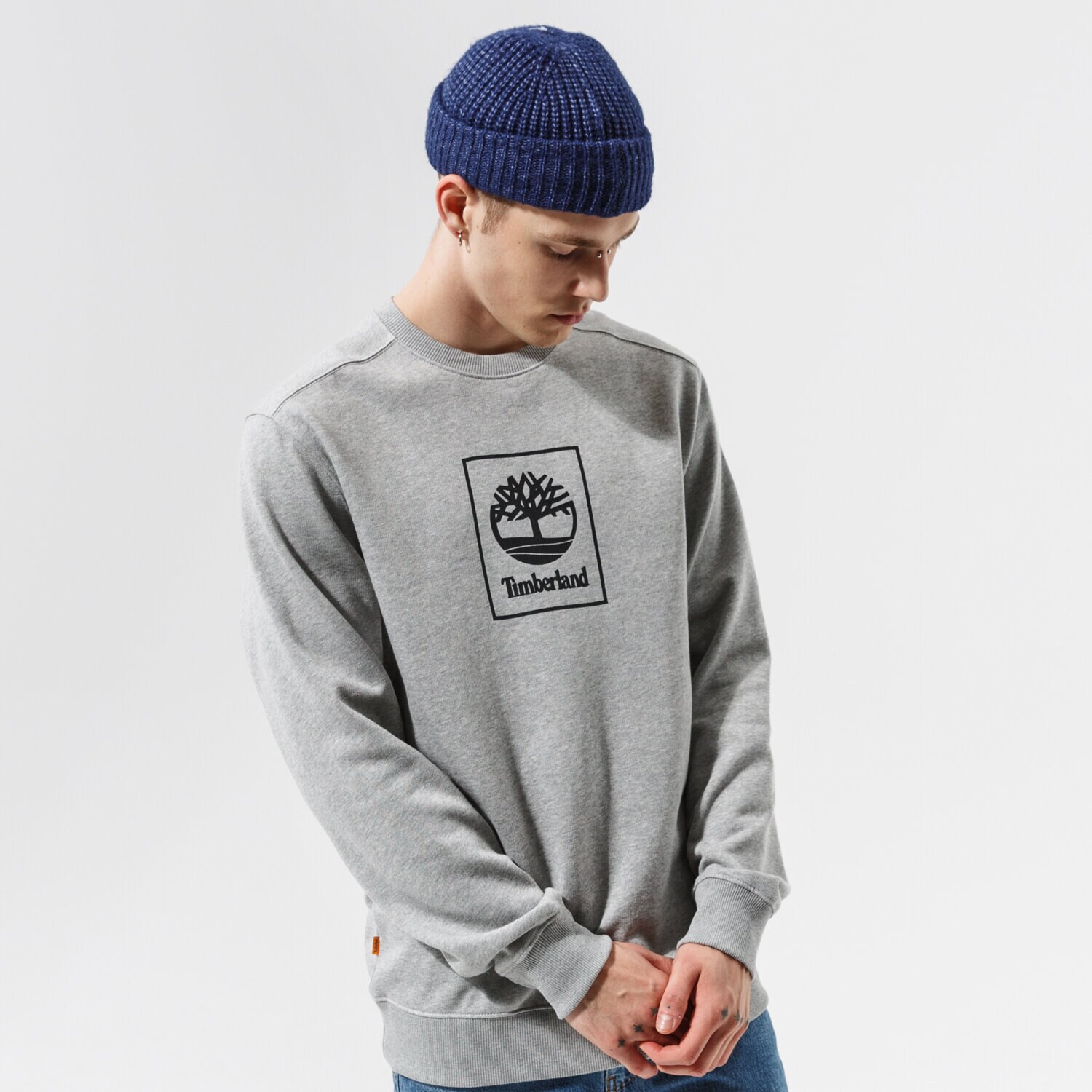 Herren TIMBERLAND SWEATSHIRT TREE LOGO CREW MEDIUM GREY HEATHER TB0A5PJ80521 Grau