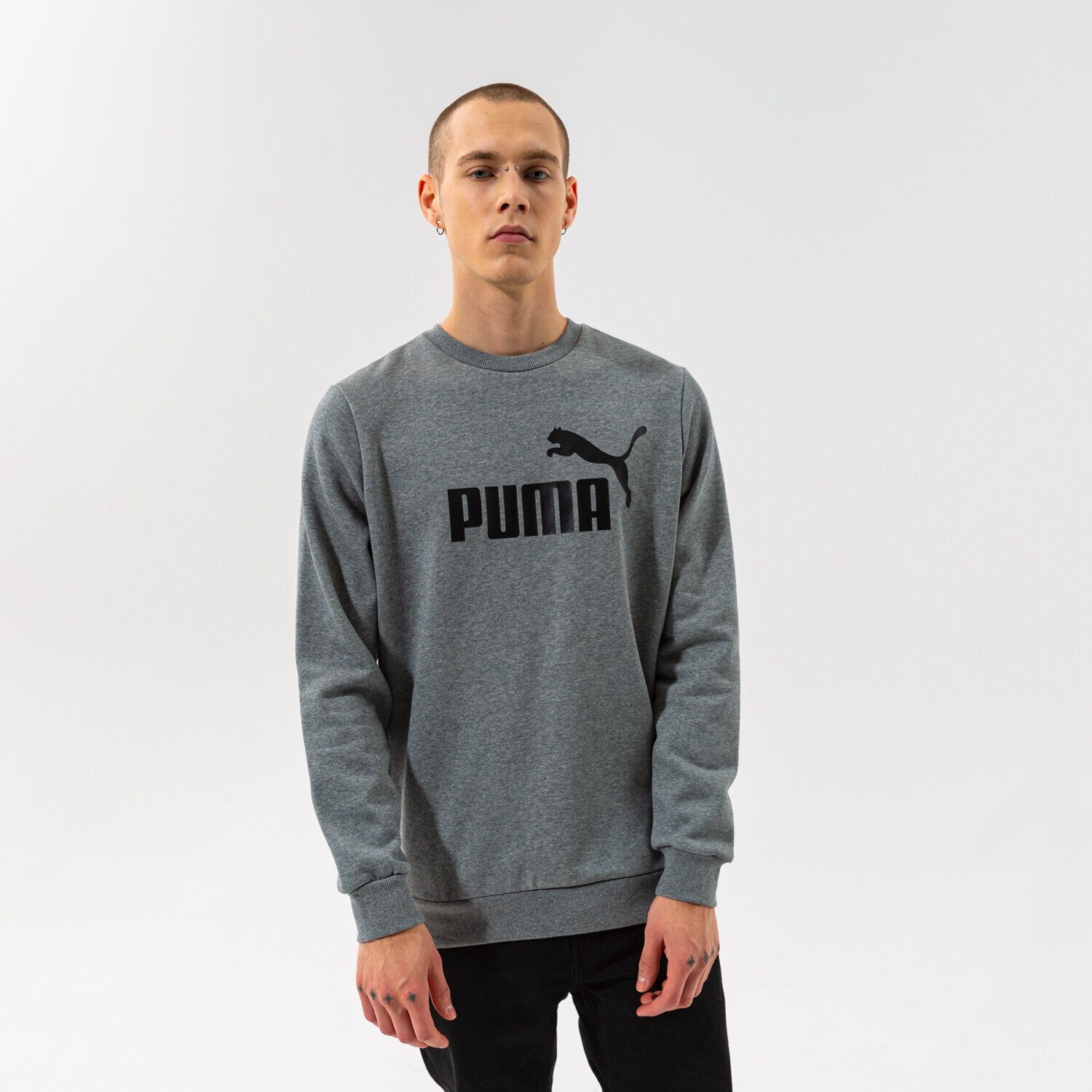Herren PUMA SWEATSHIRT ESS BIG LOGO CREW FL - MEDIUM GRAY HEATHER 58667803 Grau