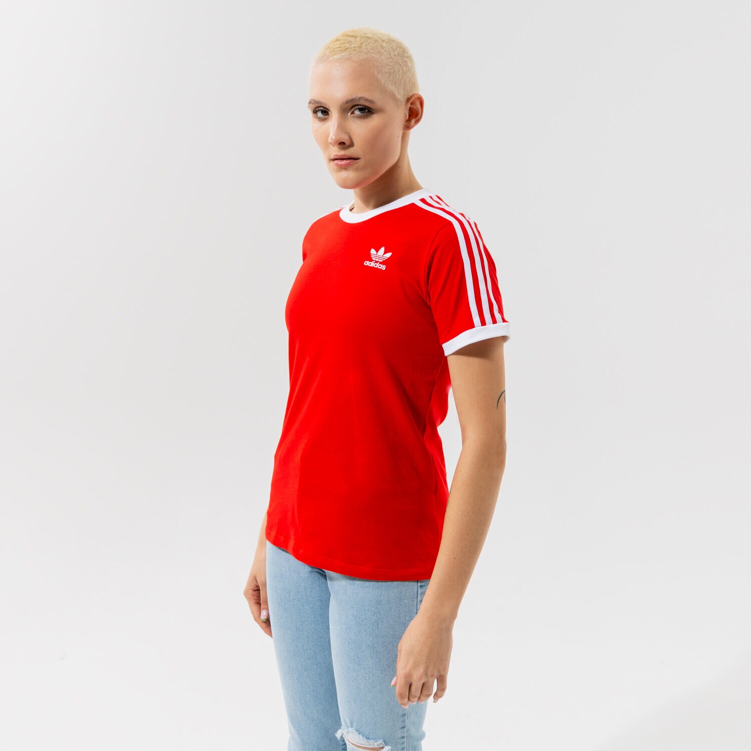 Damen T-Shirt ADIDAS T-SHIRT 3 STRIPES TEE H33575 Rot