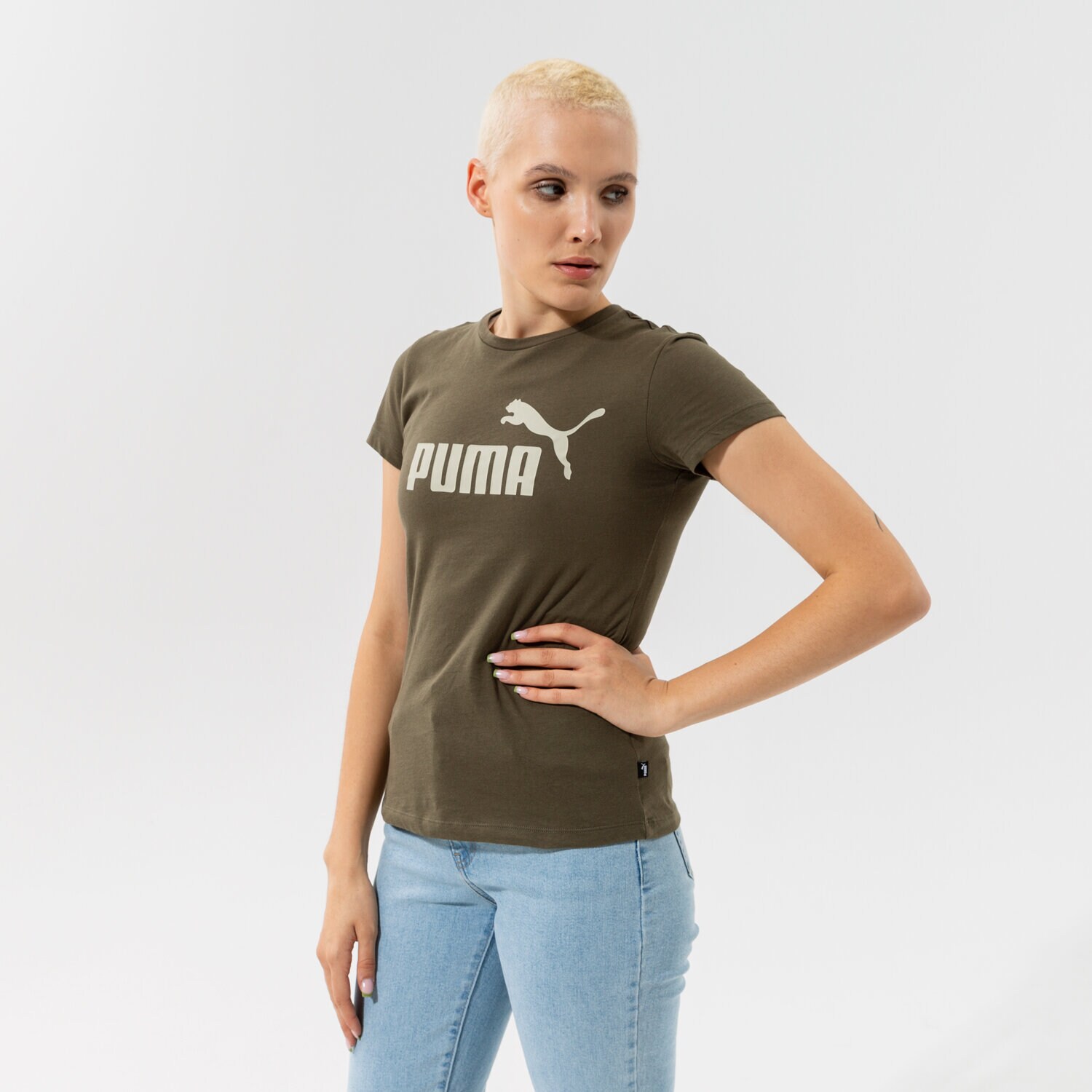 Damen T-Shirt PUMA T-SHIRT ESS LOGO TEE (S) - GRAPE LEAF 58677544 Khaki
