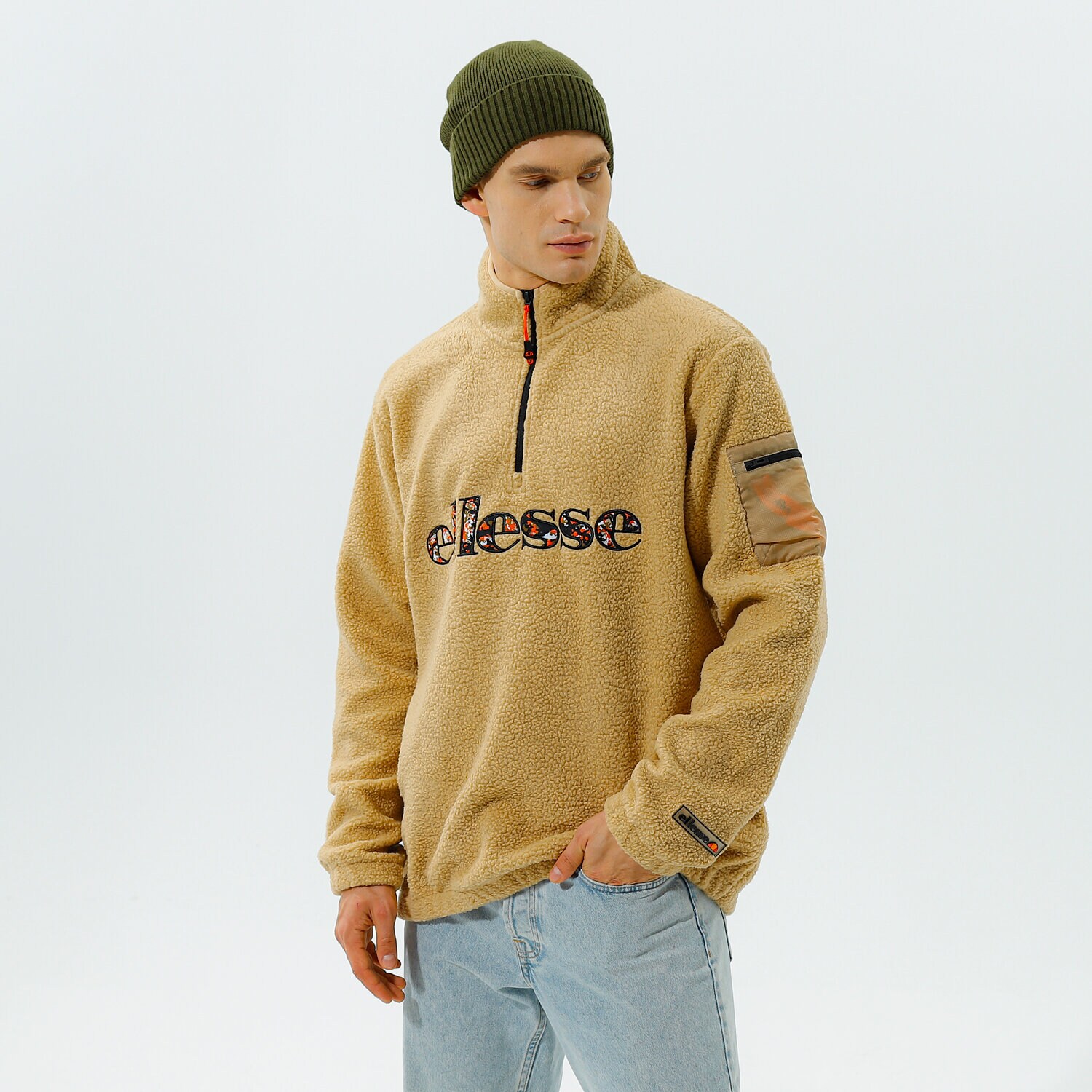Herren ELLESSE FLEECESHIRT TRAVESTIMENTO   1/2 ZIP TOP BEIGE SHK12447214 Beige