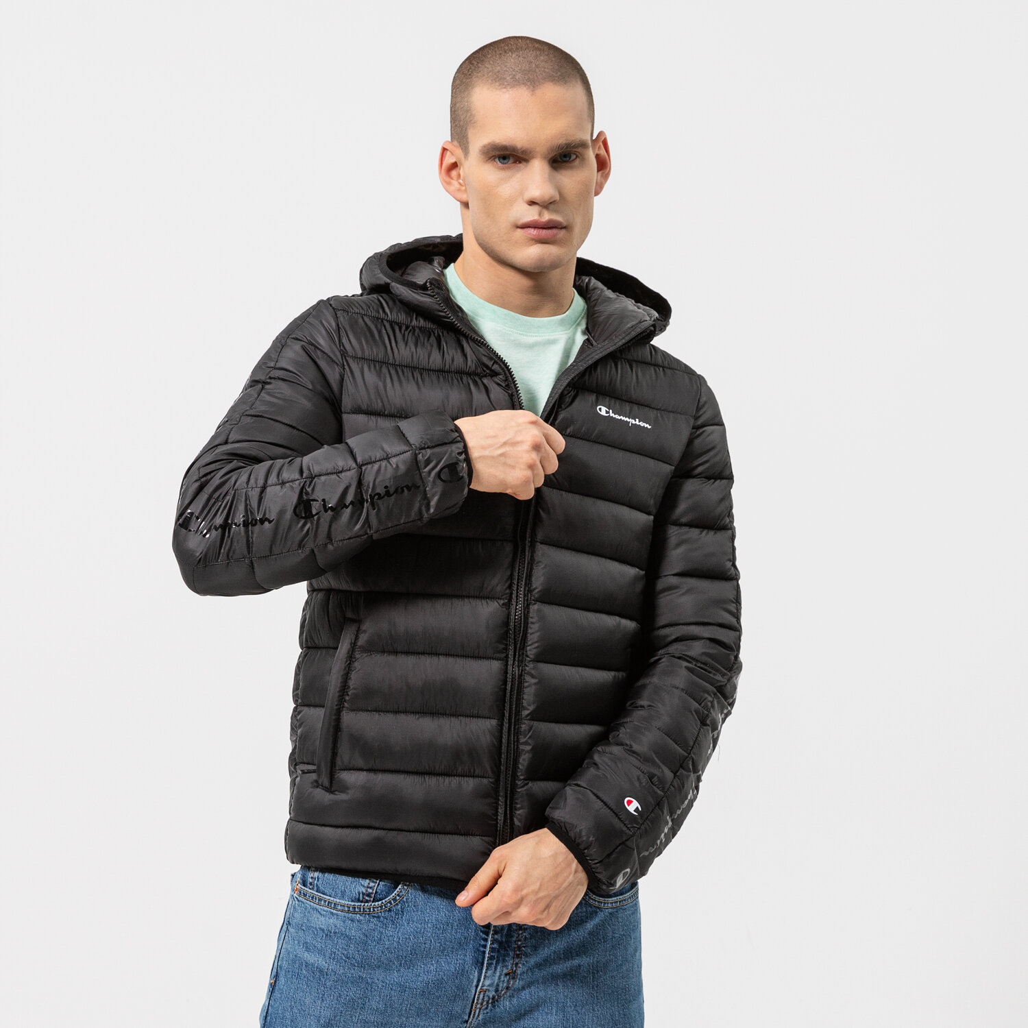 Herren Winterjacke CHAMPION JACKE WINTER HOODED JACKET 216647KK001 Schwarz