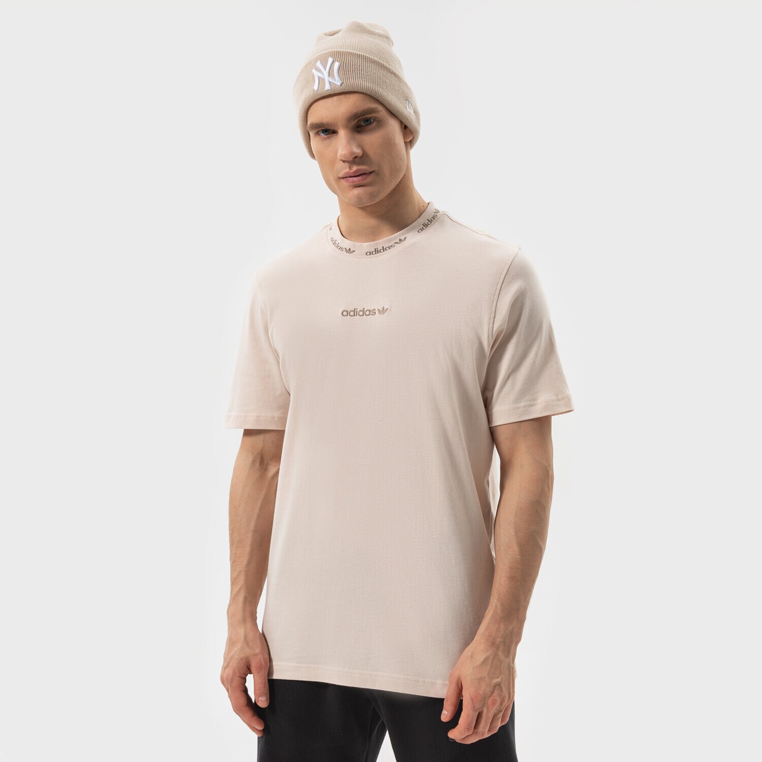 Herren T-Shirt ADIDAS T-SHIRT TREFOIL LINEAR RIB TEE HM2658 Beige