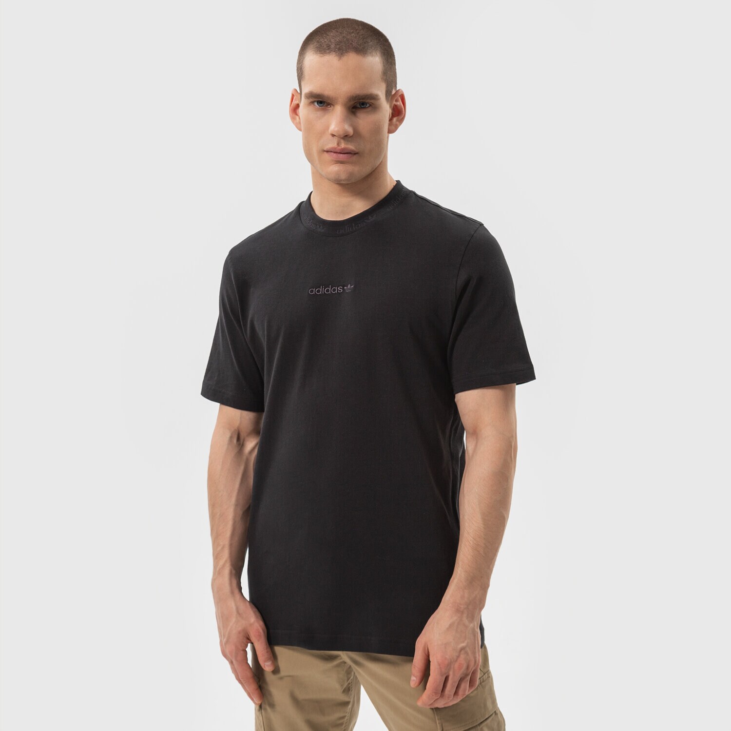 Herren T-Shirt ADIDAS T-SHIRT TREFOIL LINEAR RIB TEE HM2660 Schwarz