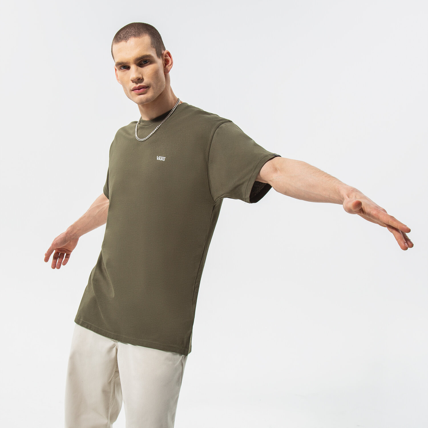 Herren T-Shirt VANS T-SHIRT MN LEFT CHEST LOGO TEE GREAPE LEAF VN0A3CZEKCZ1 Khaki