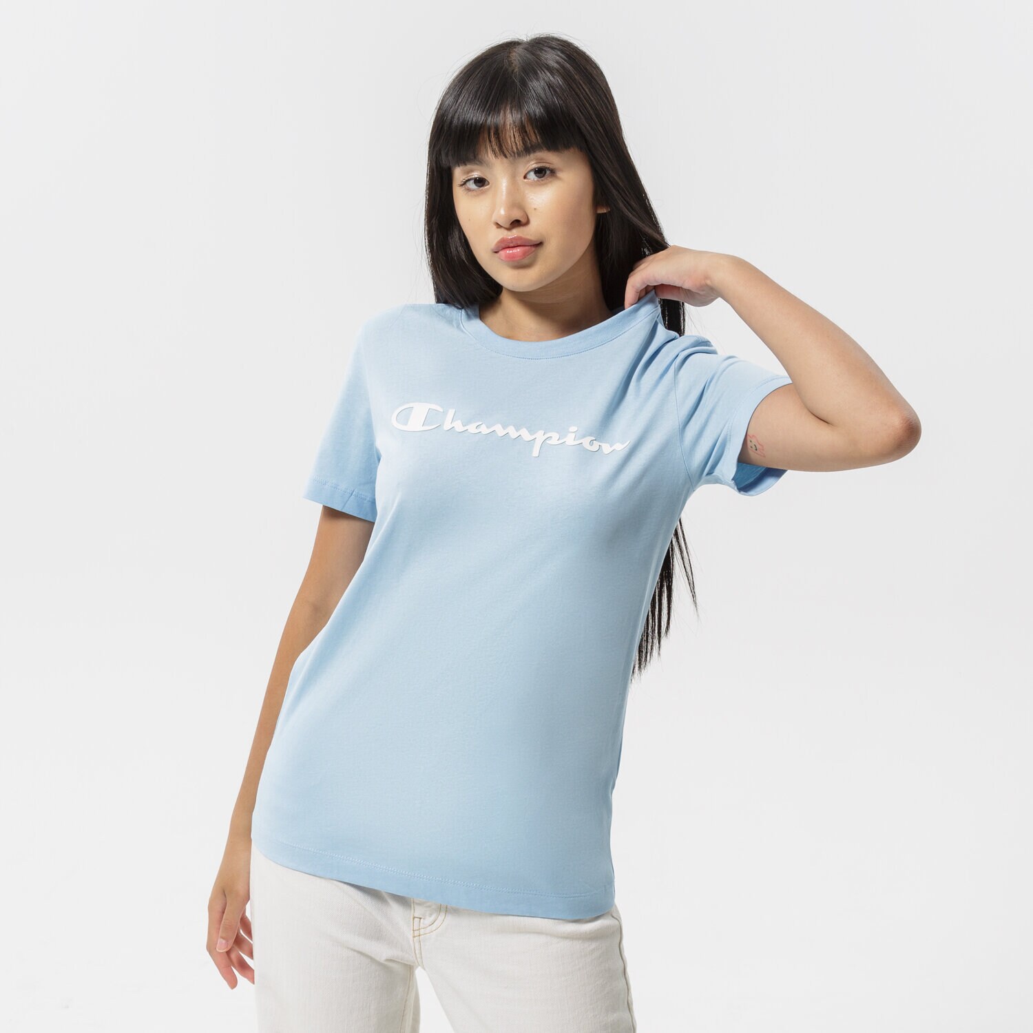 Damen T-Shirt CHAMPION T-SHIRT SCRIPT LOGO T-SHIRT 114911BS151 Blau