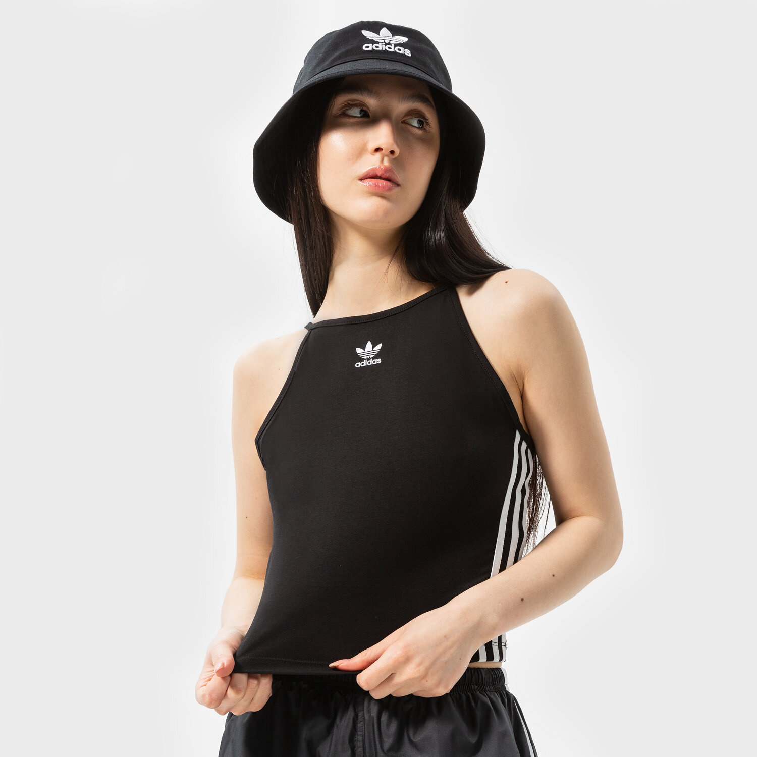 Damen T-Shirt ADIDAS 3 STRIPES STRAPPY TANK TOP HC1978 Schwarz