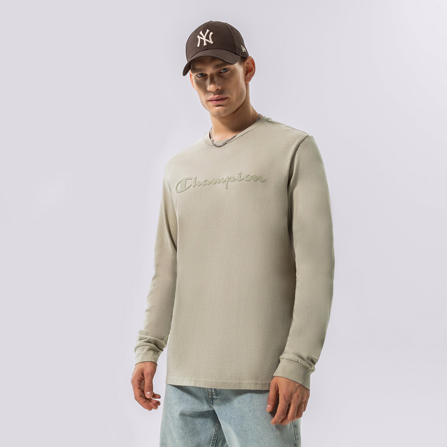 Herren T-Shirt CHAMPION T-SHIRT CREWNECK LONG SLEEVE T-SHIRT 218285ES066 Grau