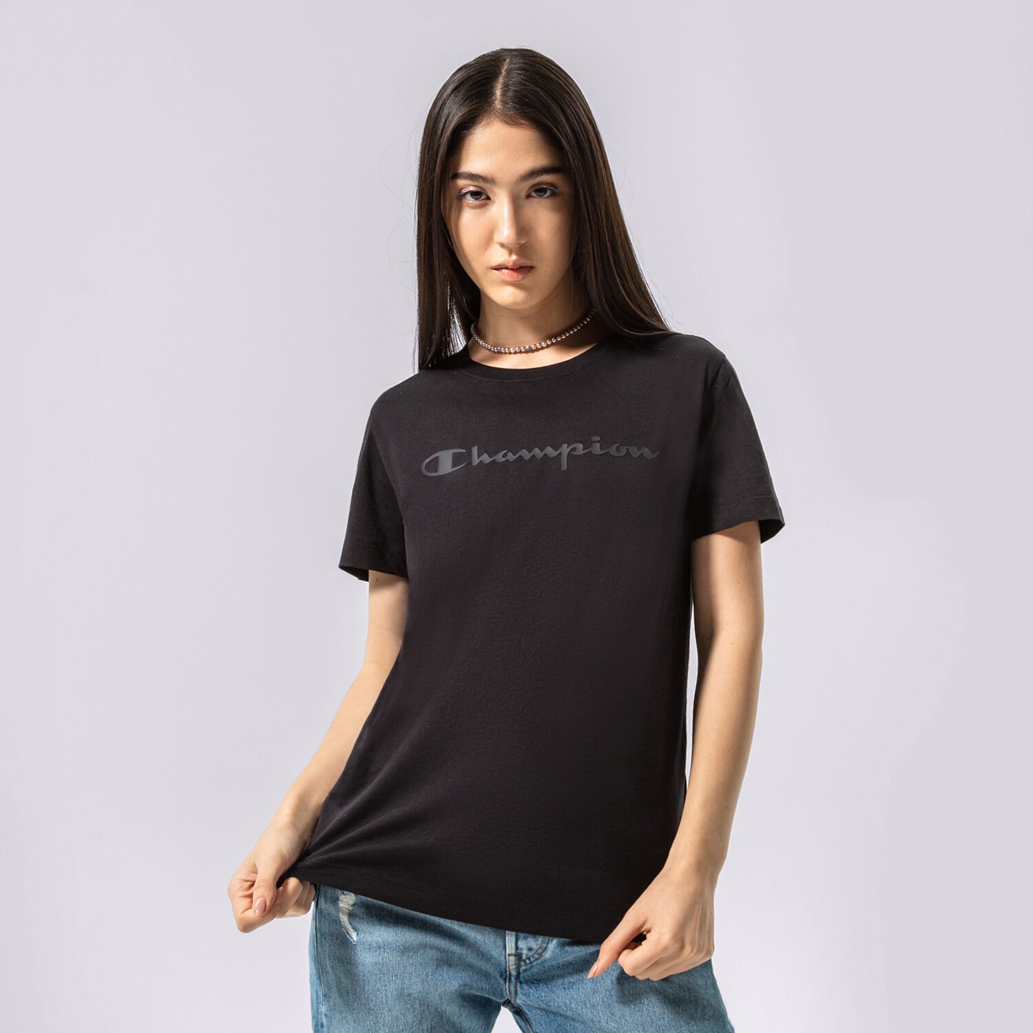 Damen T-Shirt CHAMPION T-SHIRT CREWNECK T-SHIRT 115422KK002 Schwarz